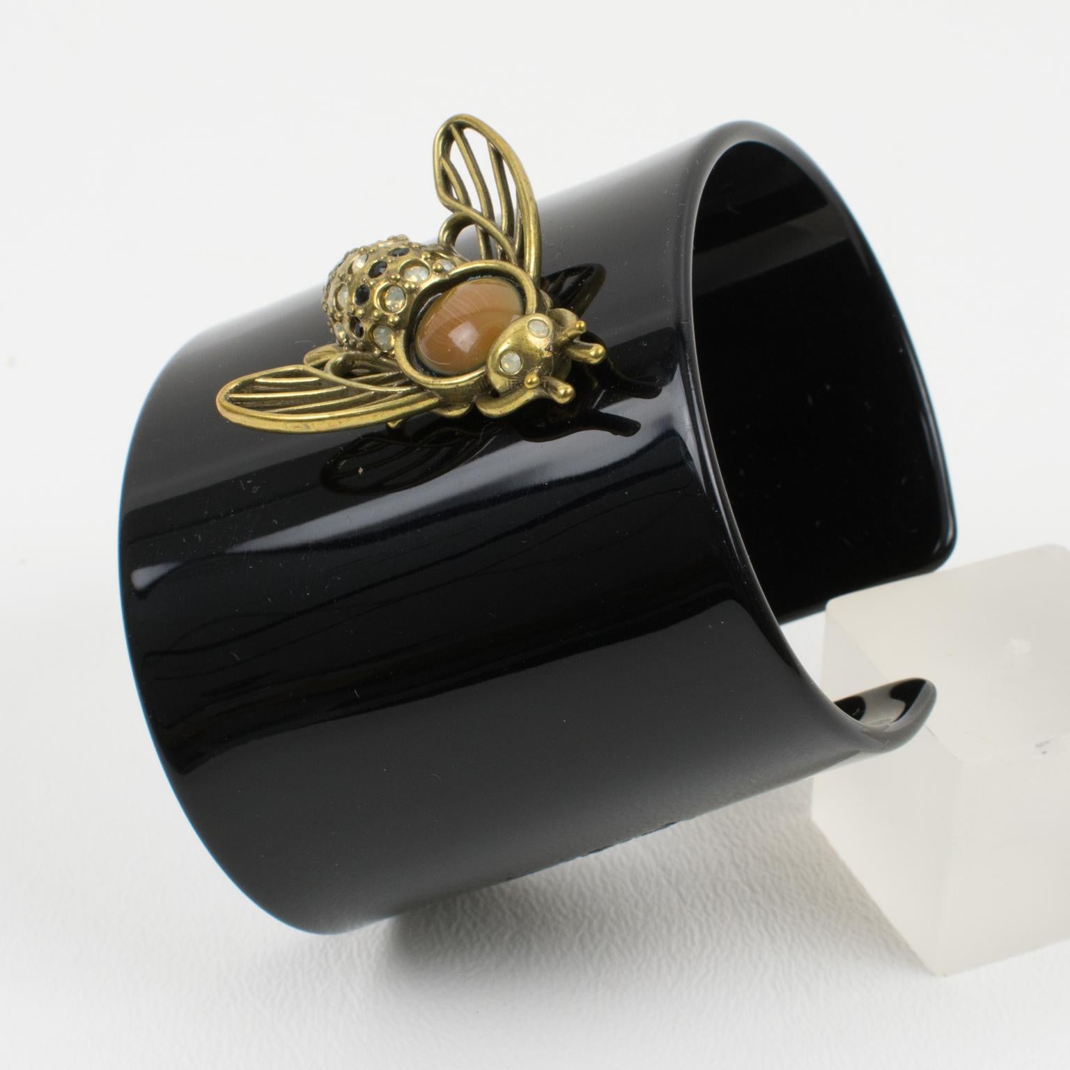 Modern Jean Paul Gaultier Black Resin and Brass Bee Cuff Bracelet For Sale