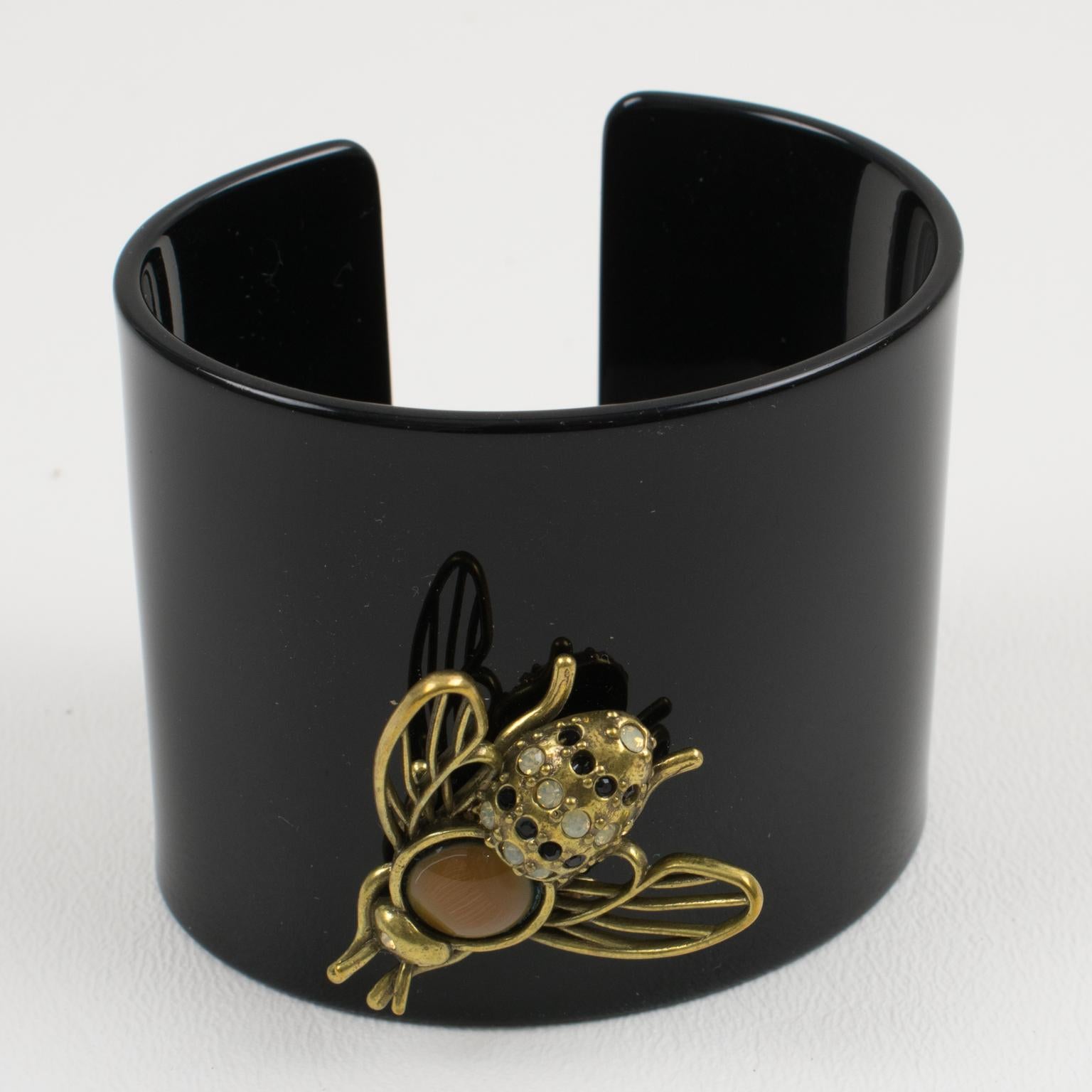 Jean Paul Gaultier Black Resin and Brass Bee Cuff Bracelet In Excellent Condition For Sale In Atlanta, GA