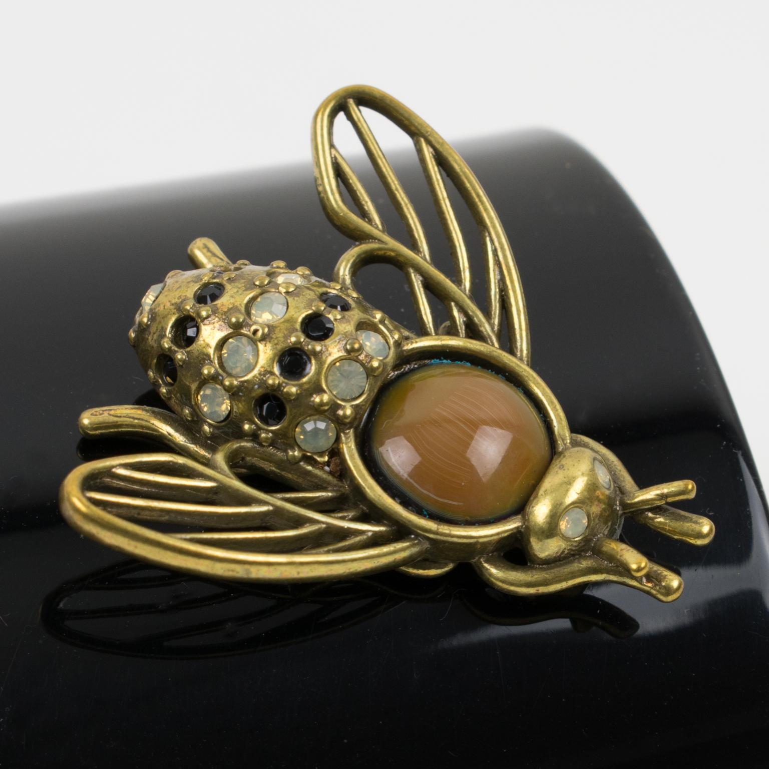 Women's Jean Paul Gaultier Black Resin and Brass Bee Cuff Bracelet For Sale
