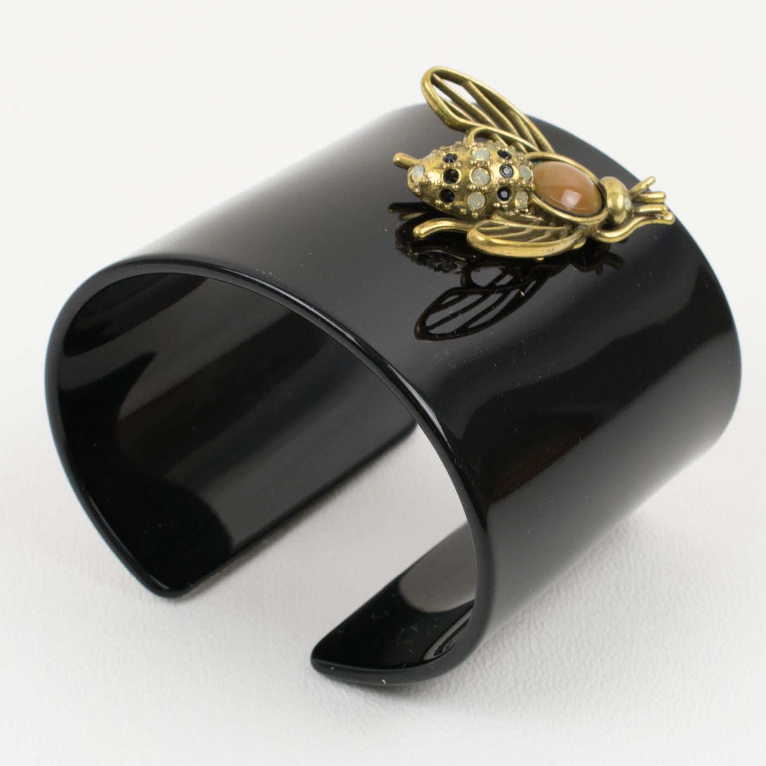 Jean Paul Gaultier Black Resin and Brass Bee Cuff Bracelet In Excellent Condition In Atlanta, GA