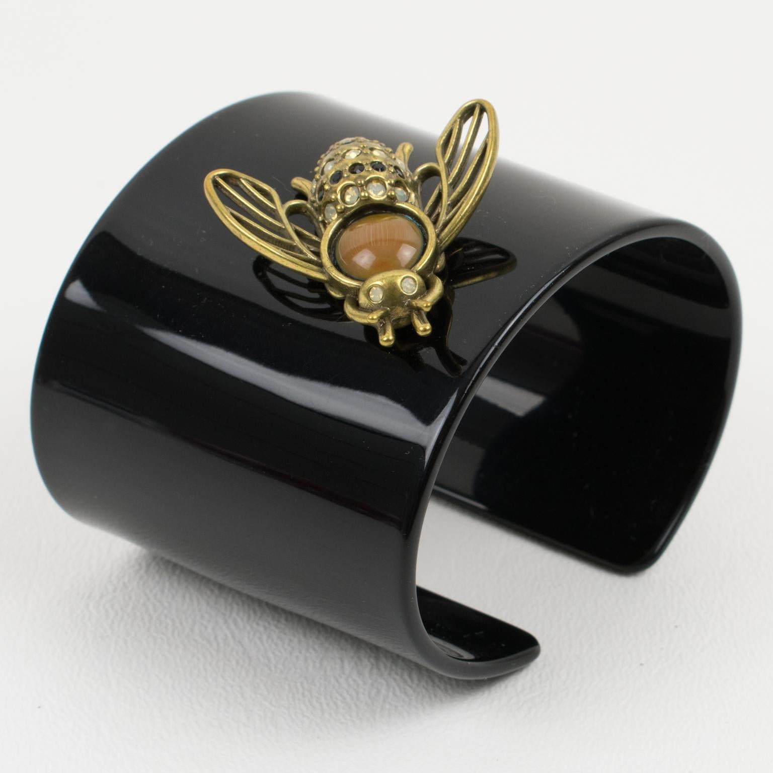 Jean Paul Gaultier Black Resin and Brass Bee Cuff Bracelet For Sale 3