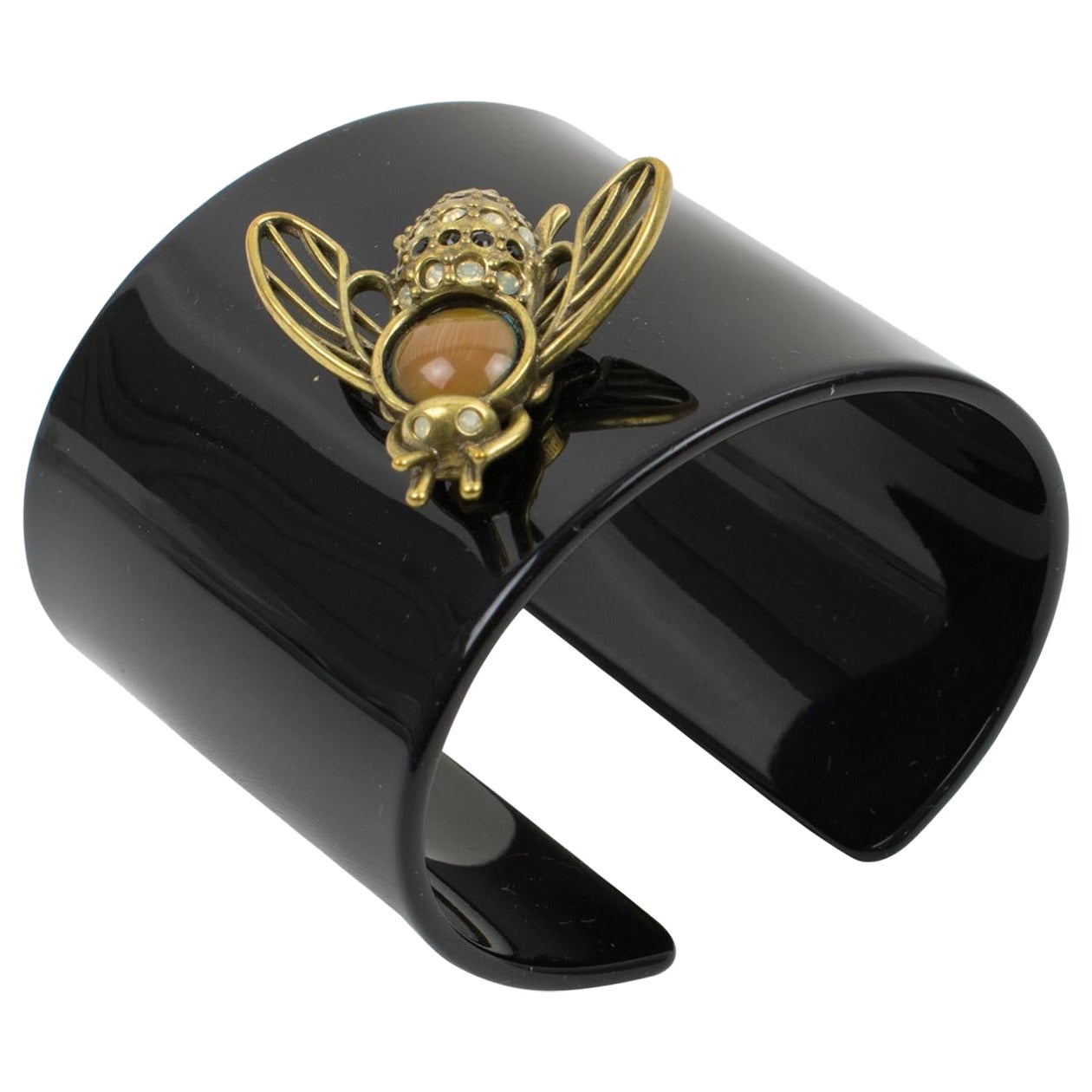 Jean Paul Gaultier Black Resin and Brass Bee Cuff Bracelet For Sale