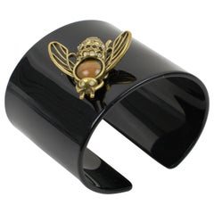 Retro Jean Paul Gaultier Black Resin and Brass Bee Cuff Bracelet