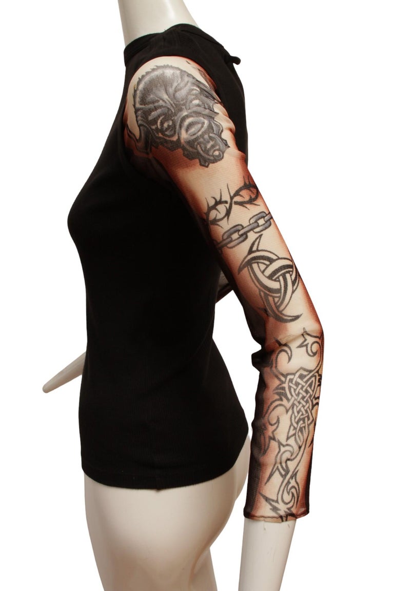 Canotta Jean Paul Gaultier nera in maglia a costine con manica a