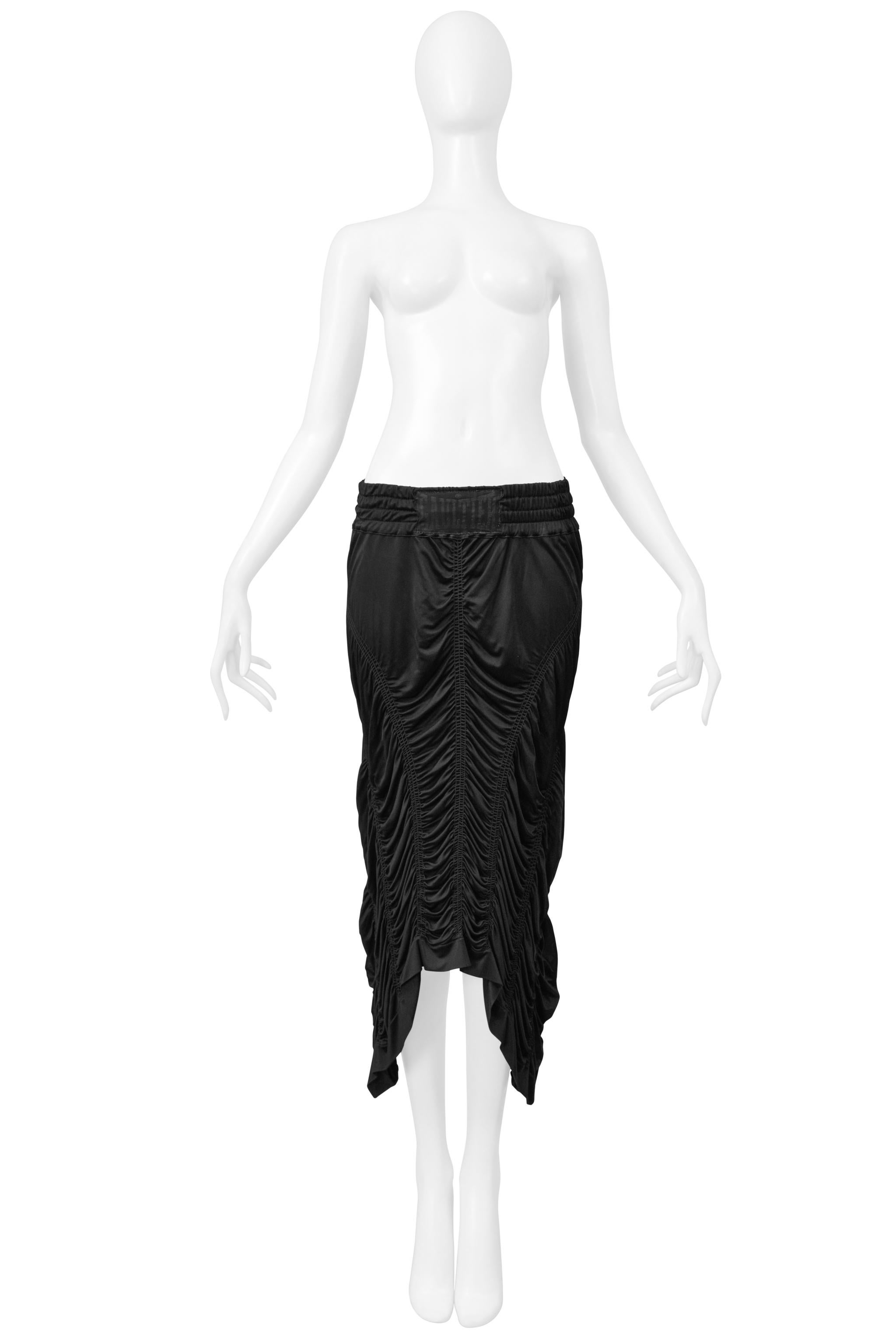Jean Paul Gaultier Black Satin Jersey Ruched Parachute Skirt In Good Condition For Sale In Los Angeles, CA
