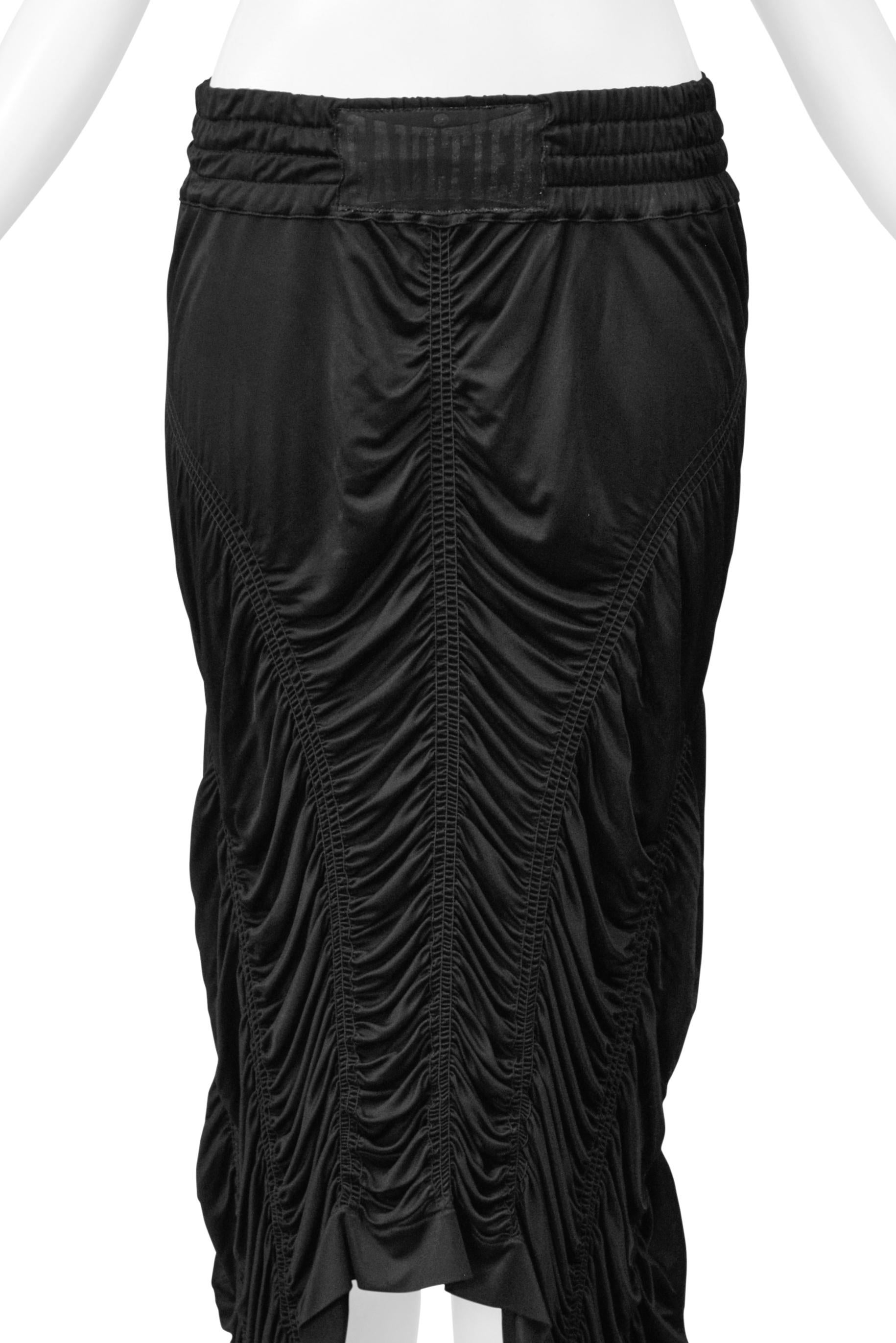 Women's Jean Paul Gaultier Black Satin Jersey Ruched Parachute Skirt For Sale