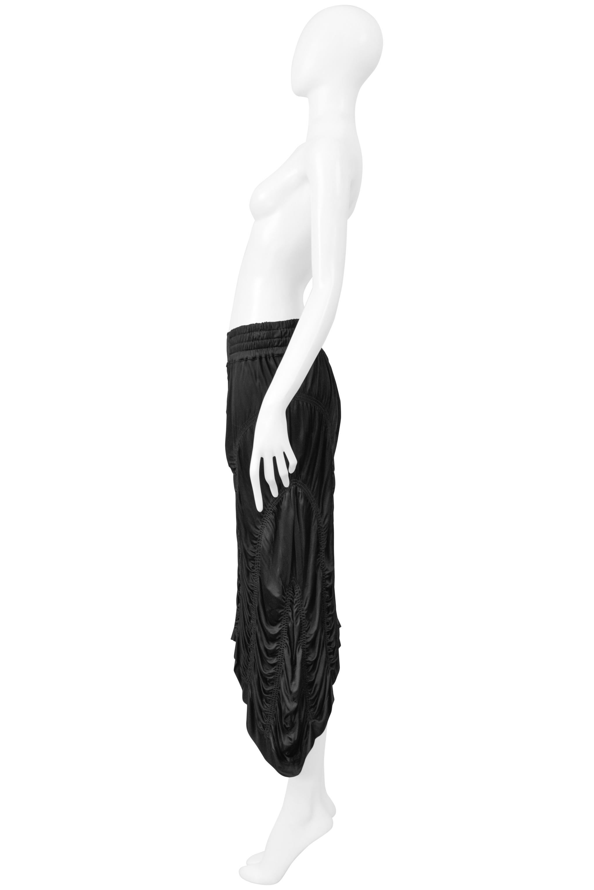Jean Paul Gaultier Black Satin Jersey Ruched Parachute Skirt For Sale 1