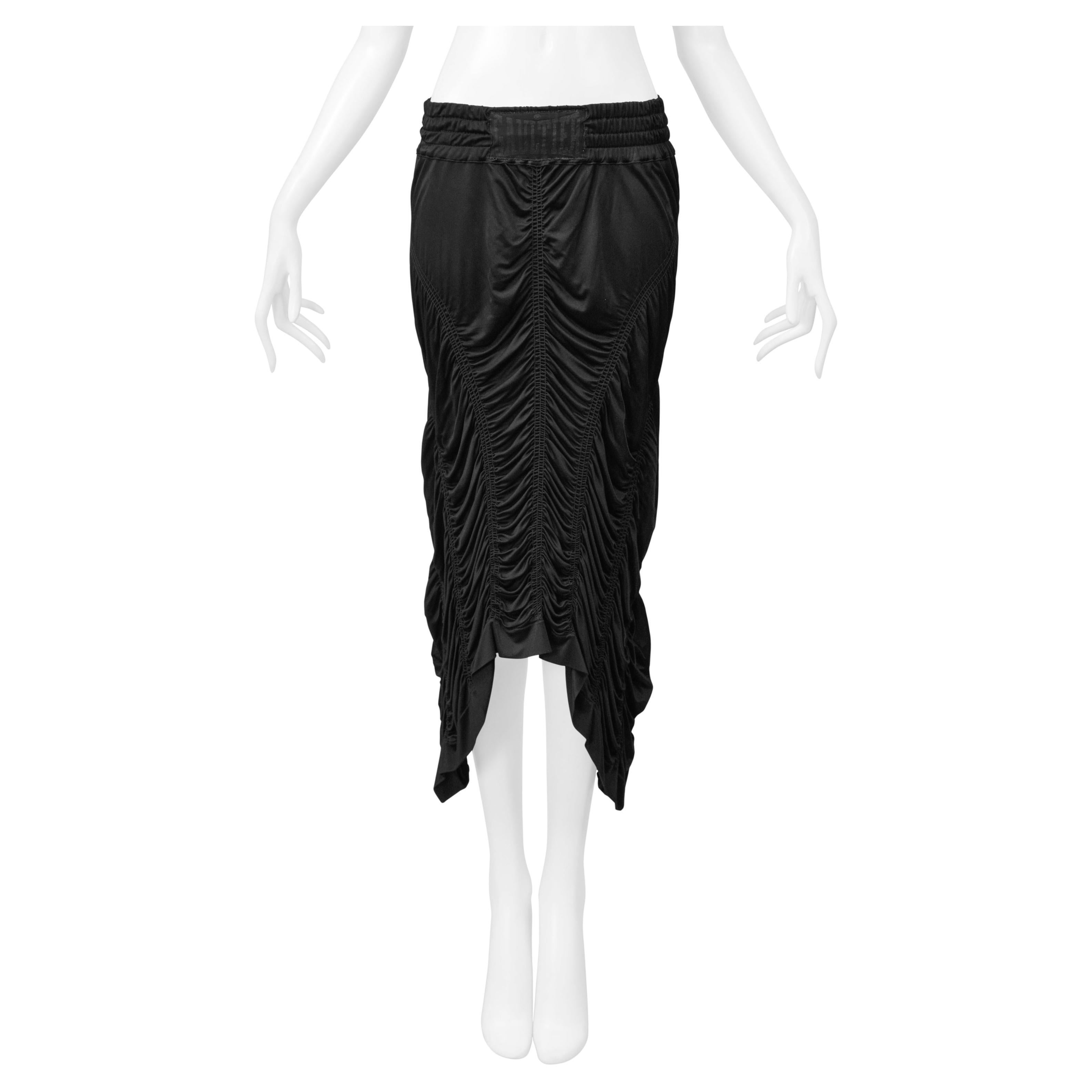 Jean Paul Gaultier Black Satin Jersey Ruched Parachute Skirt For Sale