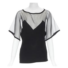 JEAN PAUL GAULTIER black sheer yoke short sleeve boxy top FR38 S