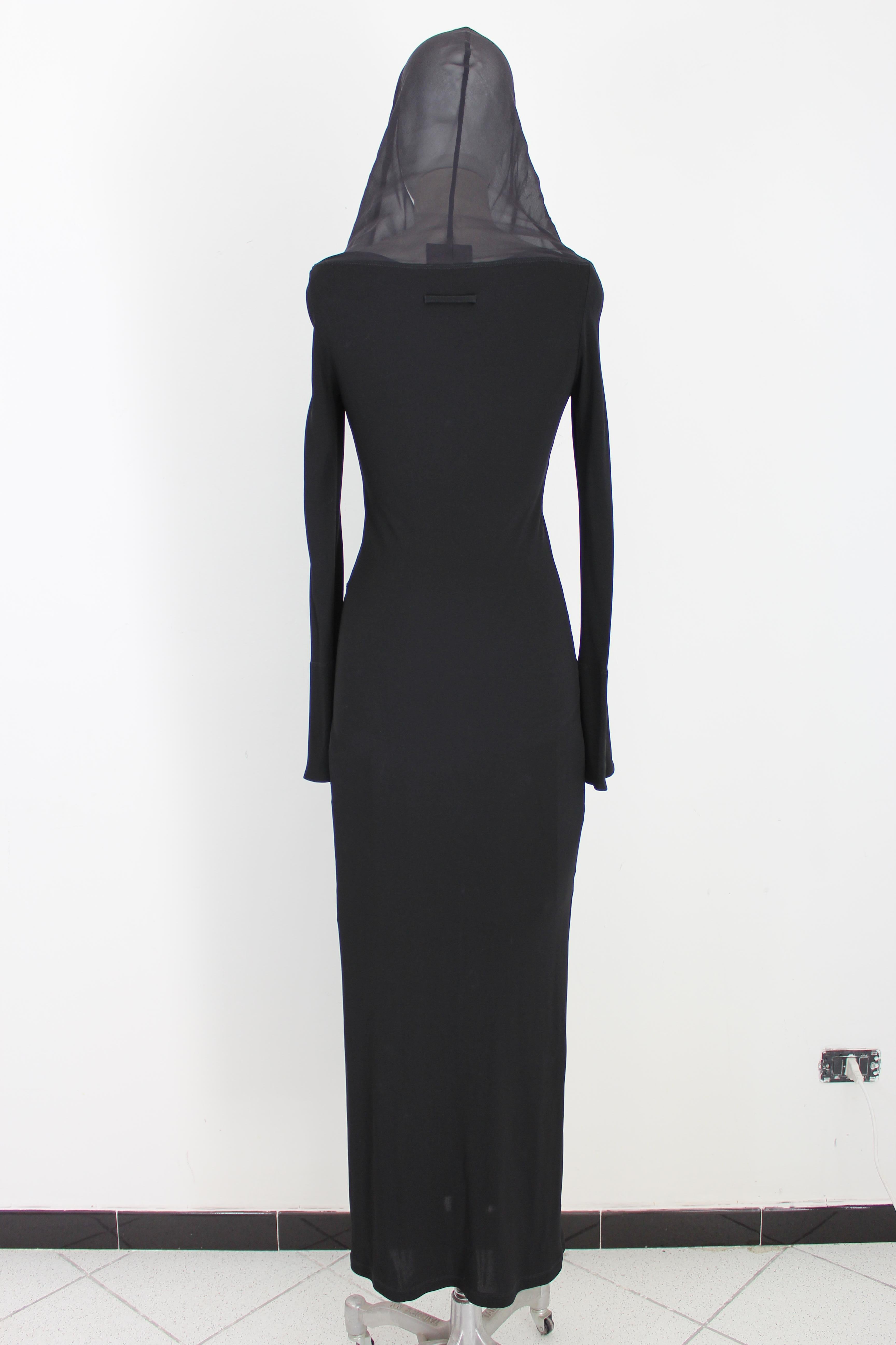 Women's Jean Paul Gaultier Black Silk Bodycon Long Evening Dress 2000s 