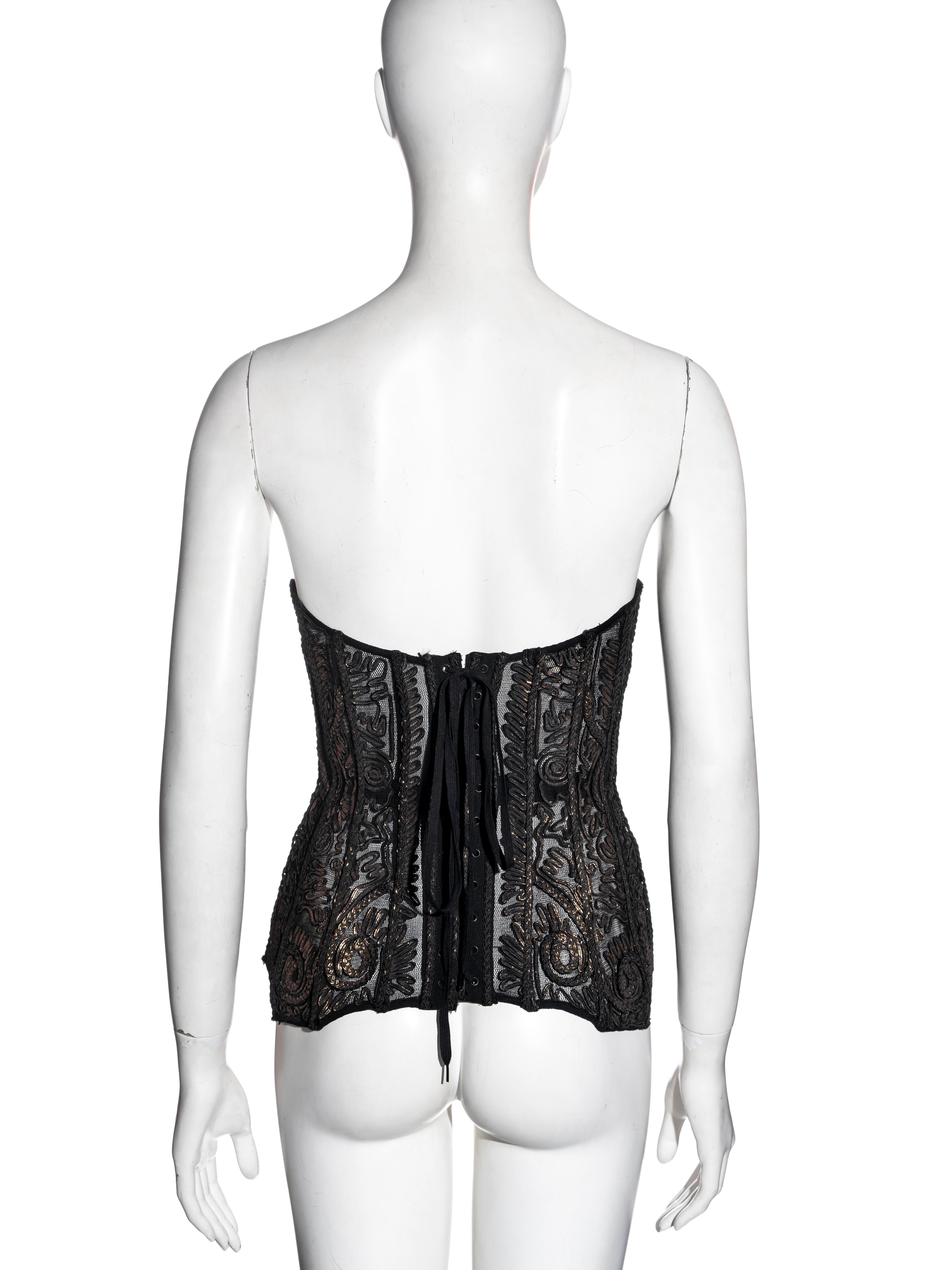 Jean Paul Gaultier black silk corset with copper foiled embroidery, fw 2006 For Sale 5