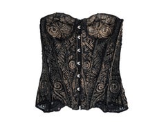 Jean Paul Gaultier black silk corset with copper foiled embroidery, fw 2006