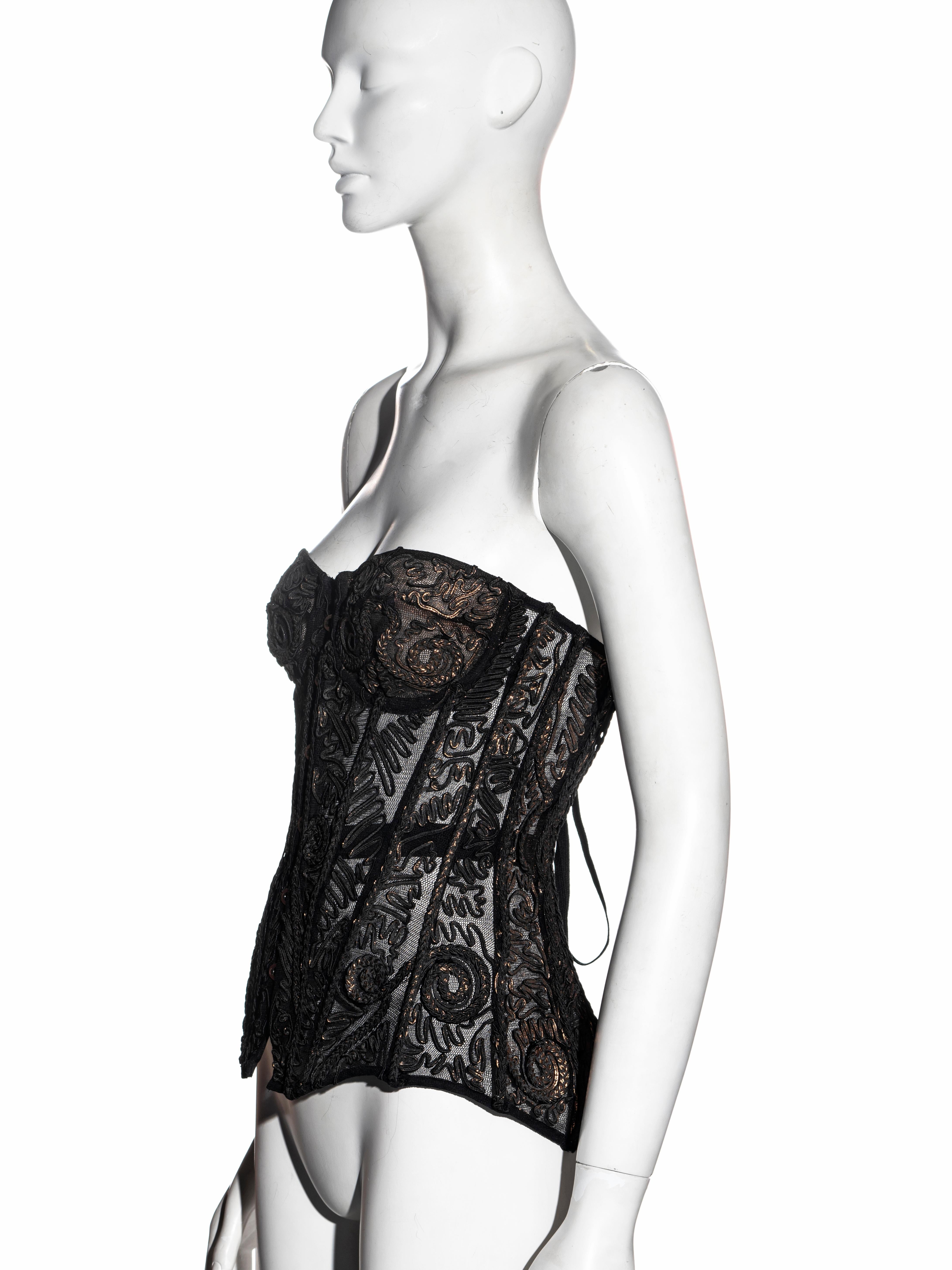 Jean Paul Gaultier black silk corset with copper foiled embroidery, fw 2006 For Sale 1