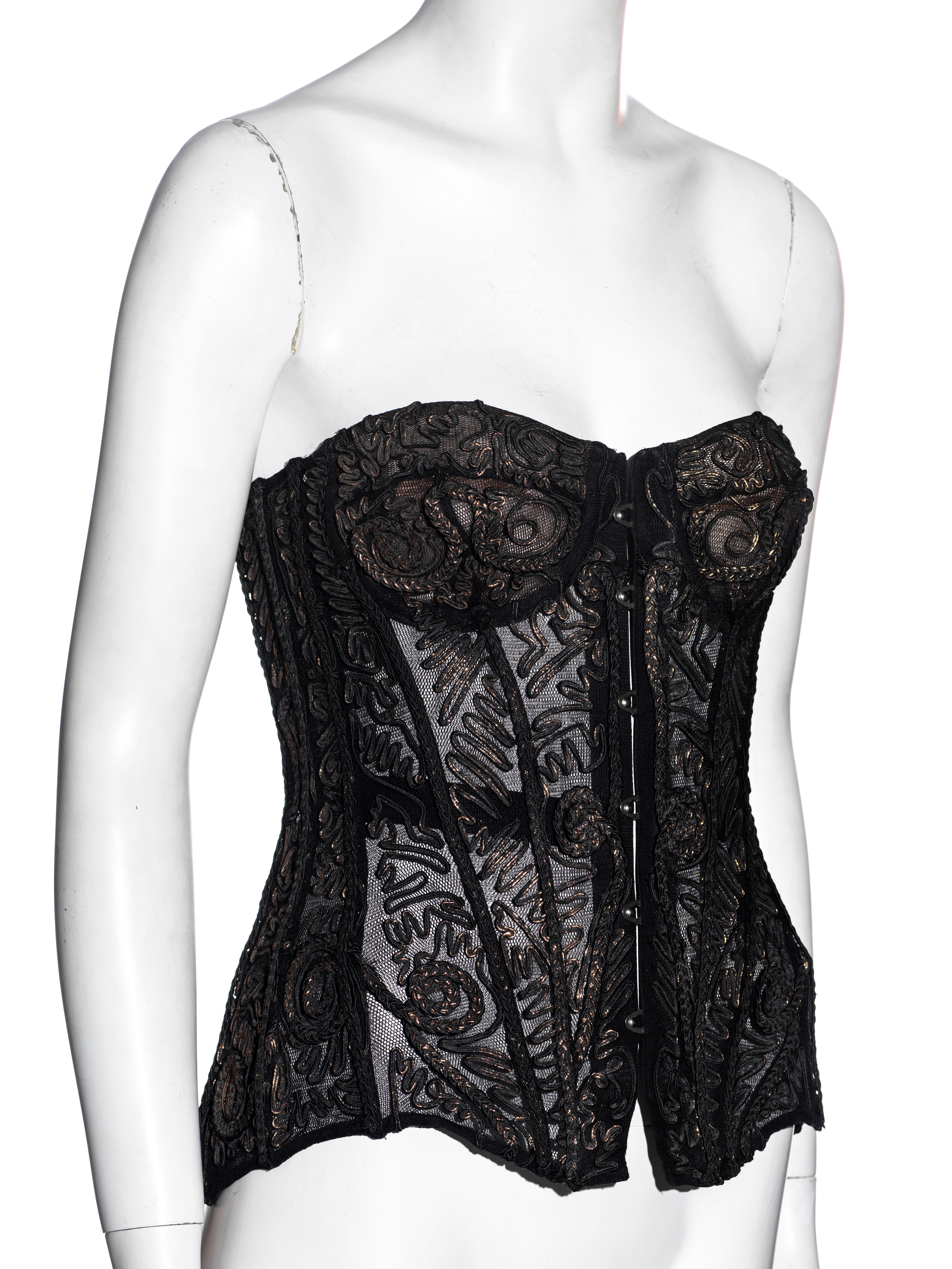 Jean Paul Gaultier black silk corset with copper foiled embroidery, fw 2006 For Sale 2