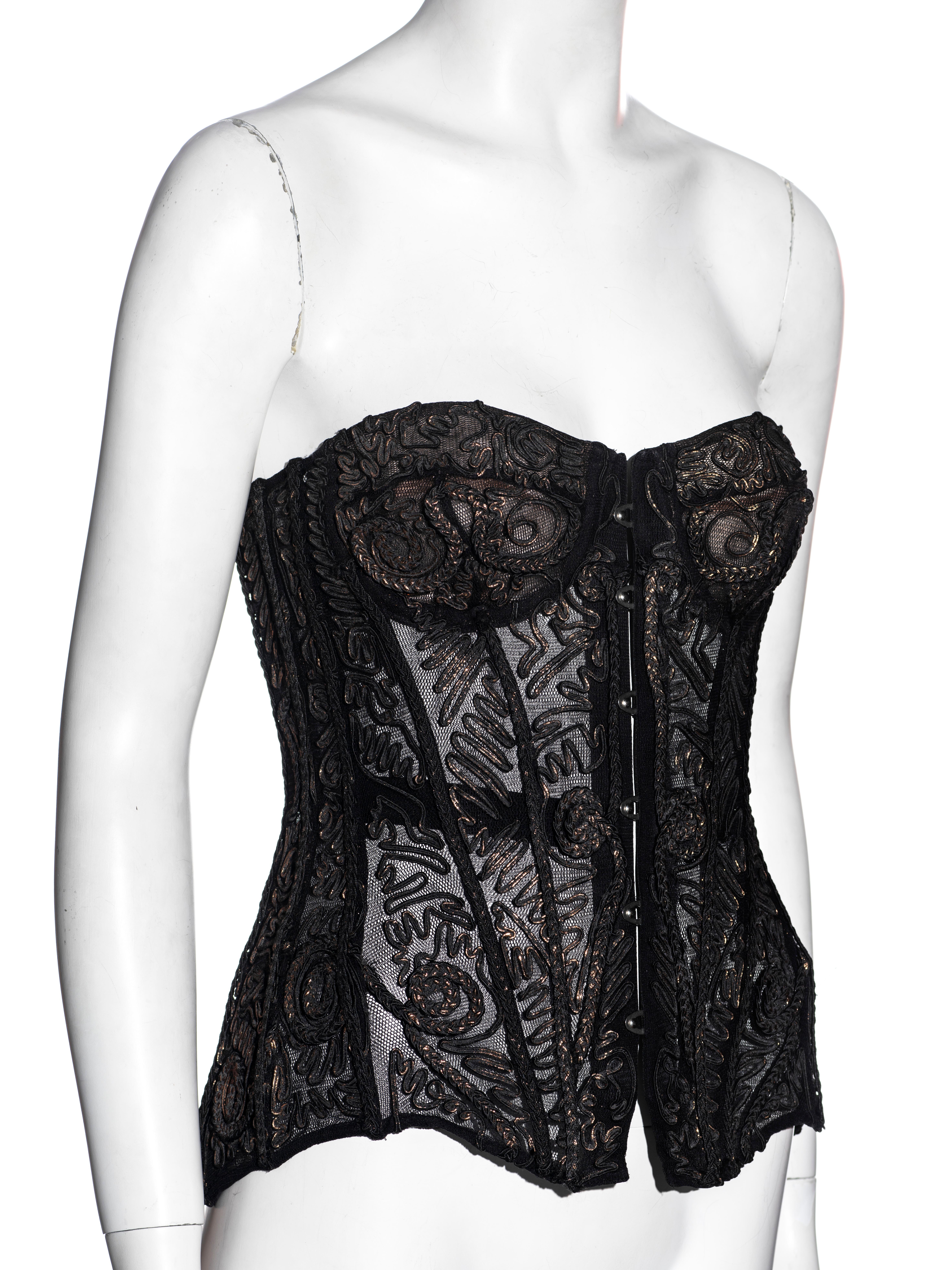 Jean Paul Gaultier black silk corset with copper foiled embroidery, fw 2006 2