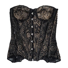 Jean Paul Gaultier black silk corset with copper foiled embroidery, fw 2006