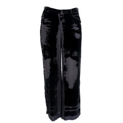 Vintage Jean Paul Gaultier Black Silk Velvet Marbled Wide Leg Evening Trousers