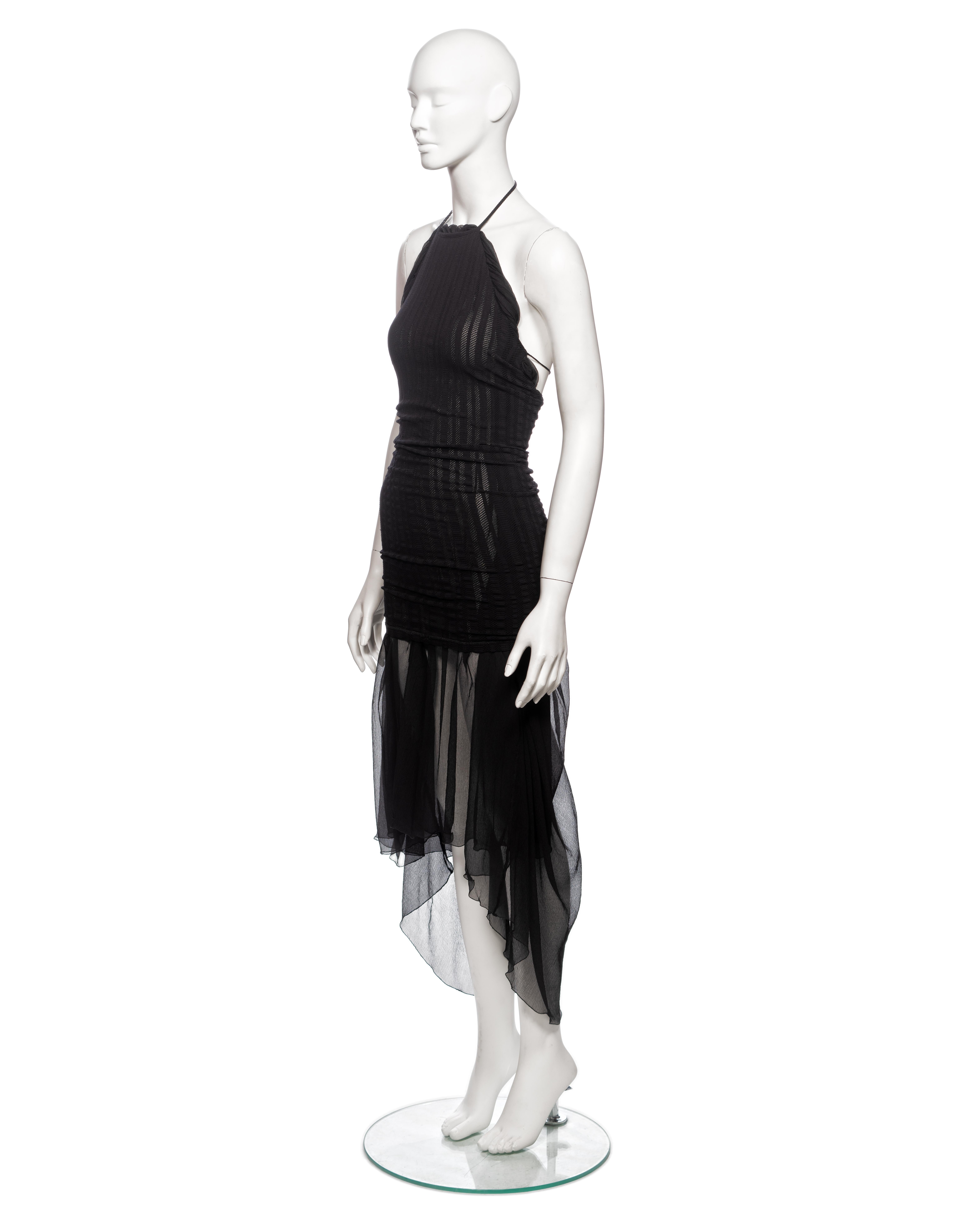 Jean Paul Gaultier, mini-robe noire en maille extensible avec superposition en soie, SS 2001 en vente 6
