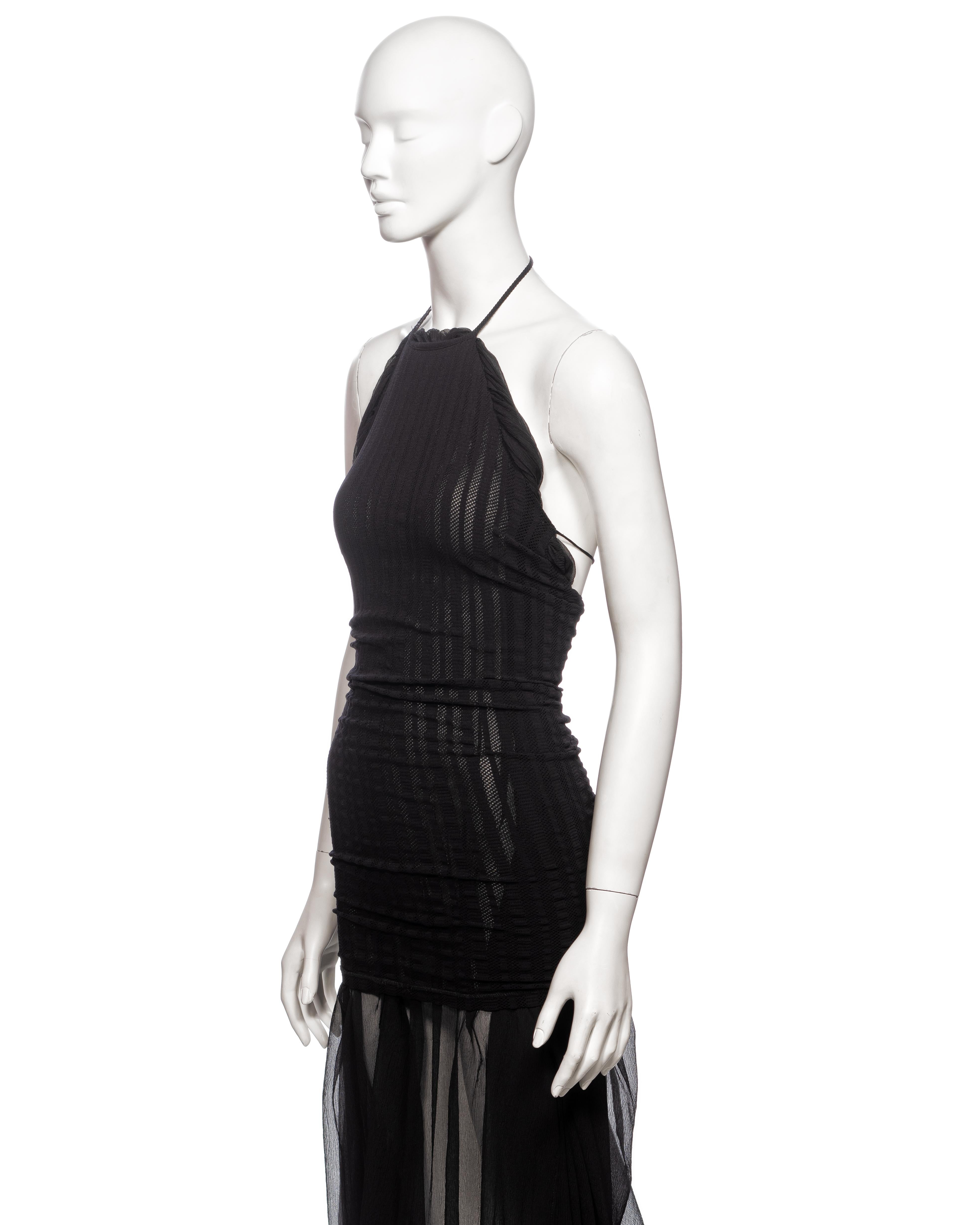 Jean Paul Gaultier, mini-robe noire en maille extensible avec superposition en soie, SS 2001 en vente 7