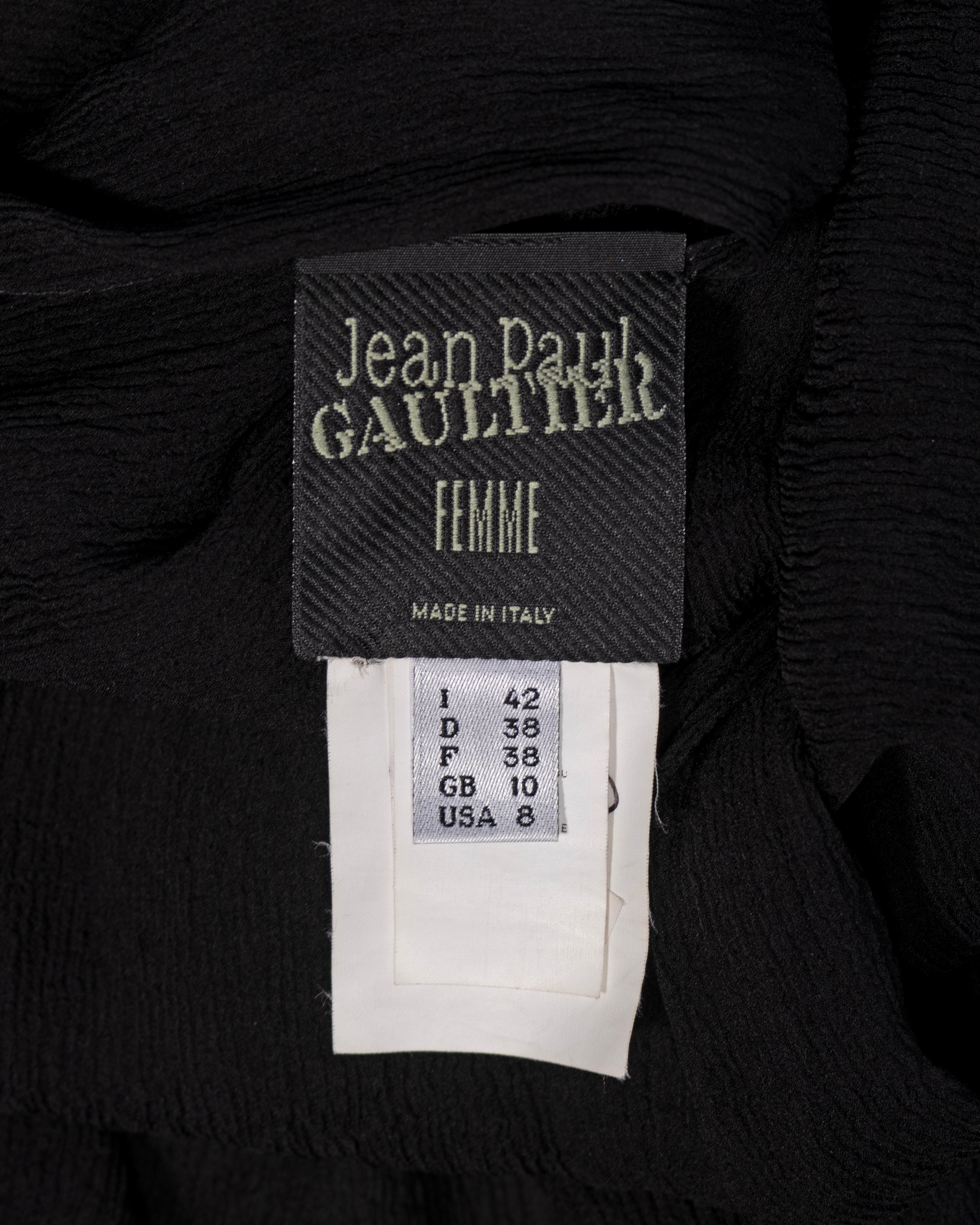 Jean Paul Gaultier, mini-robe noire en maille extensible avec superposition en soie, SS 2001 en vente 8