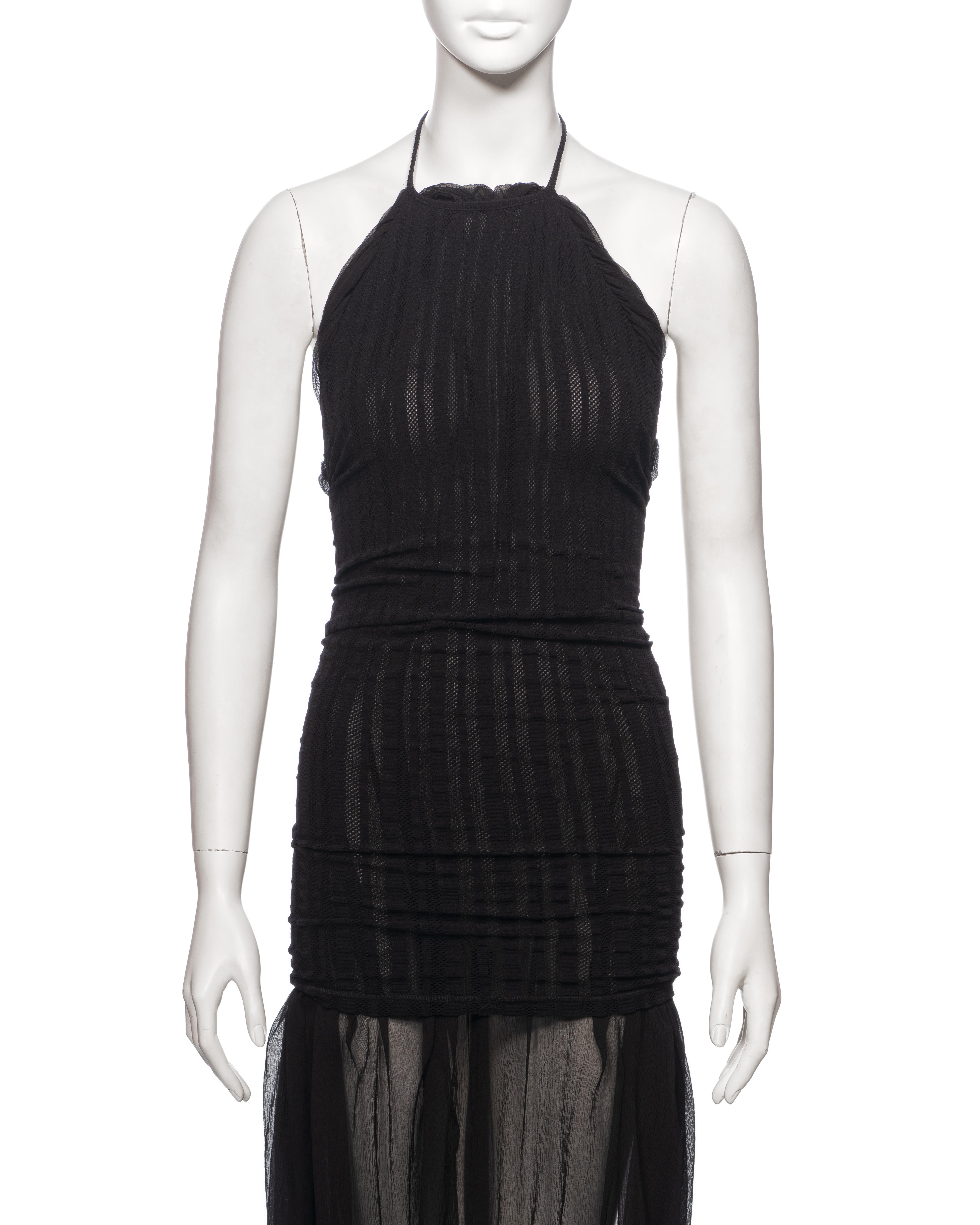 Women's Jean Paul Gaultier Black Stretch Mesh Mini Dress with Silk Underlay, SS 2001 For Sale