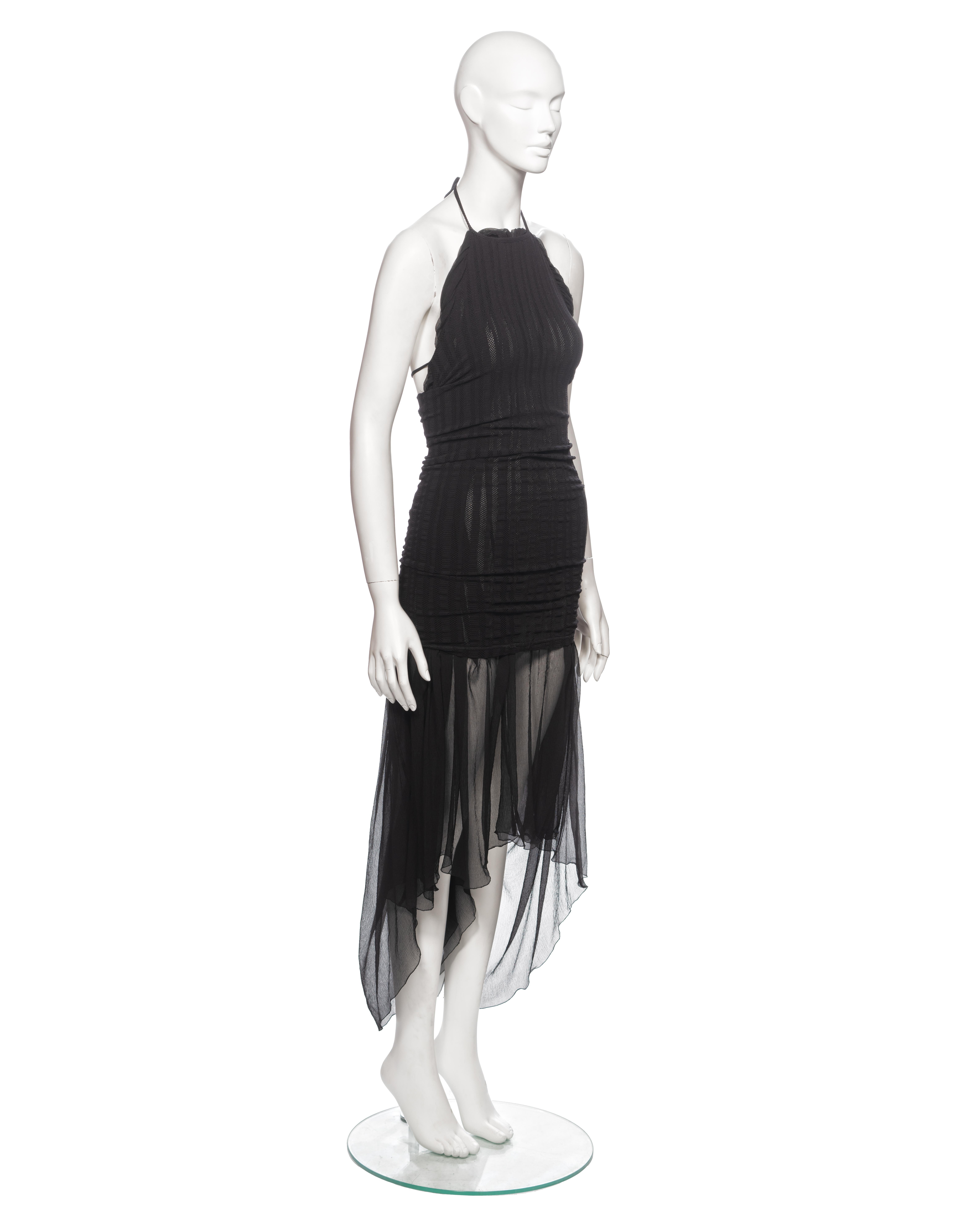 Jean Paul Gaultier, mini-robe noire en maille extensible avec superposition en soie, SS 2001 en vente 1