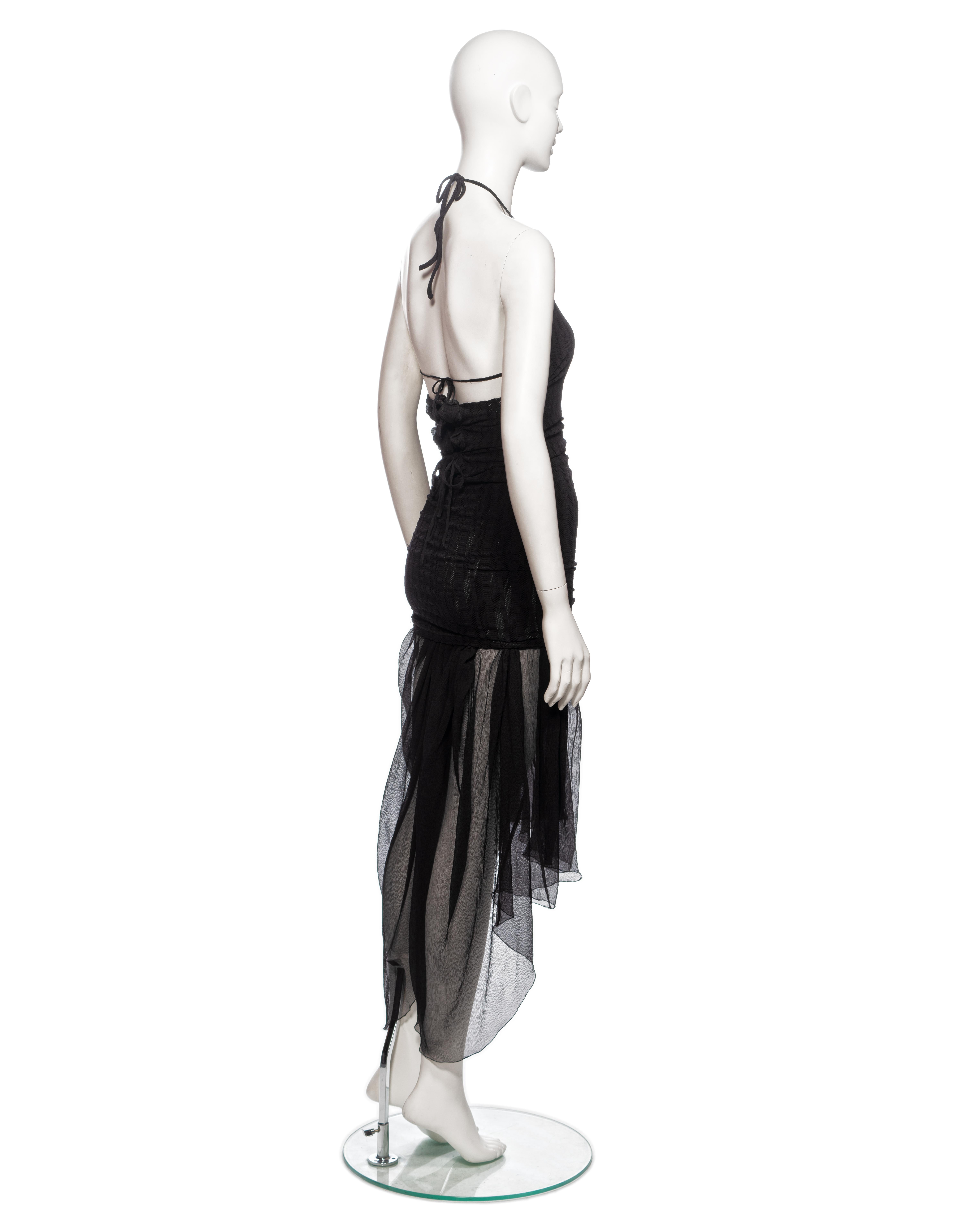 Jean Paul Gaultier, mini-robe noire en maille extensible avec superposition en soie, SS 2001 en vente 3