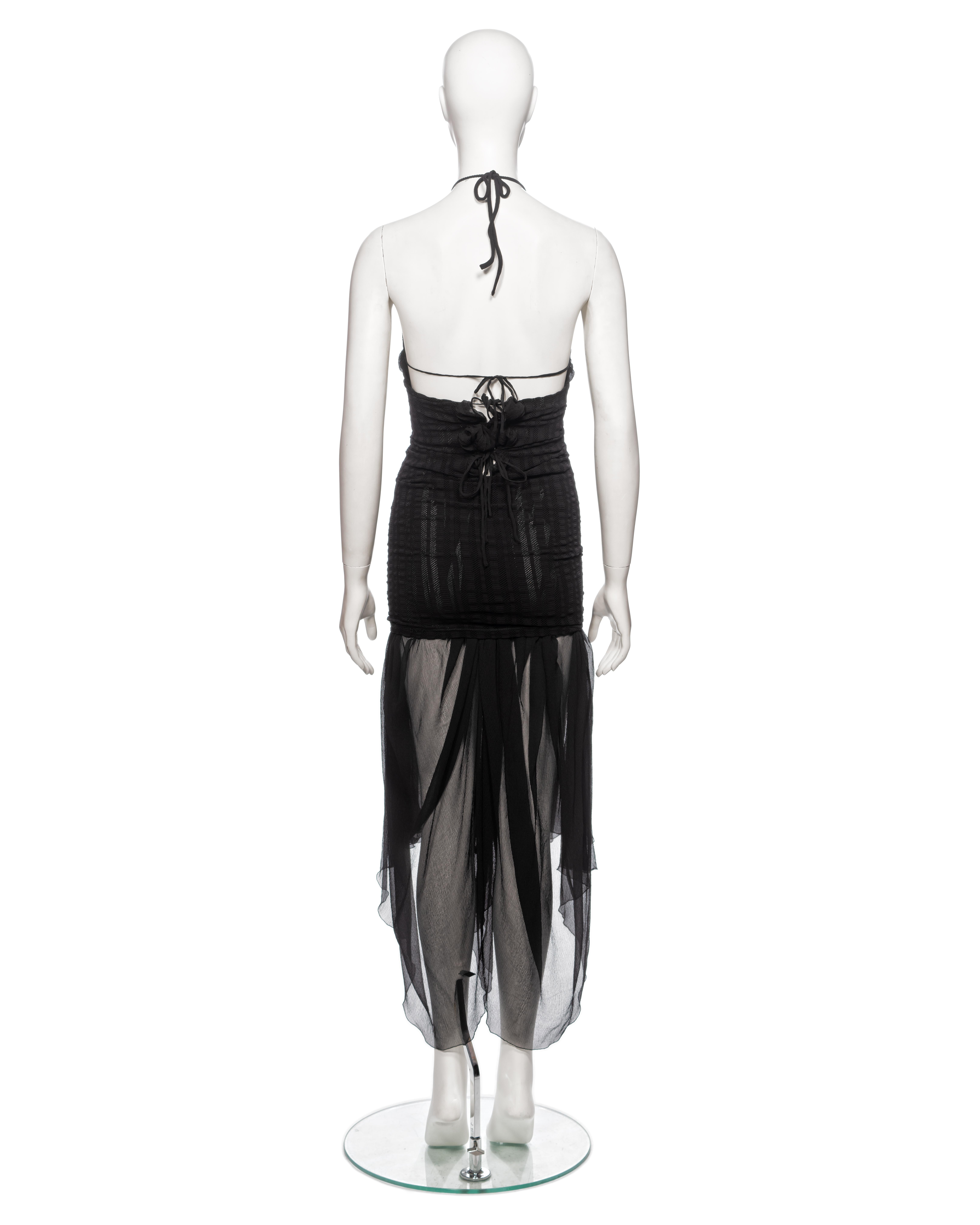 Jean Paul Gaultier, mini-robe noire en maille extensible avec superposition en soie, SS 2001 en vente 4