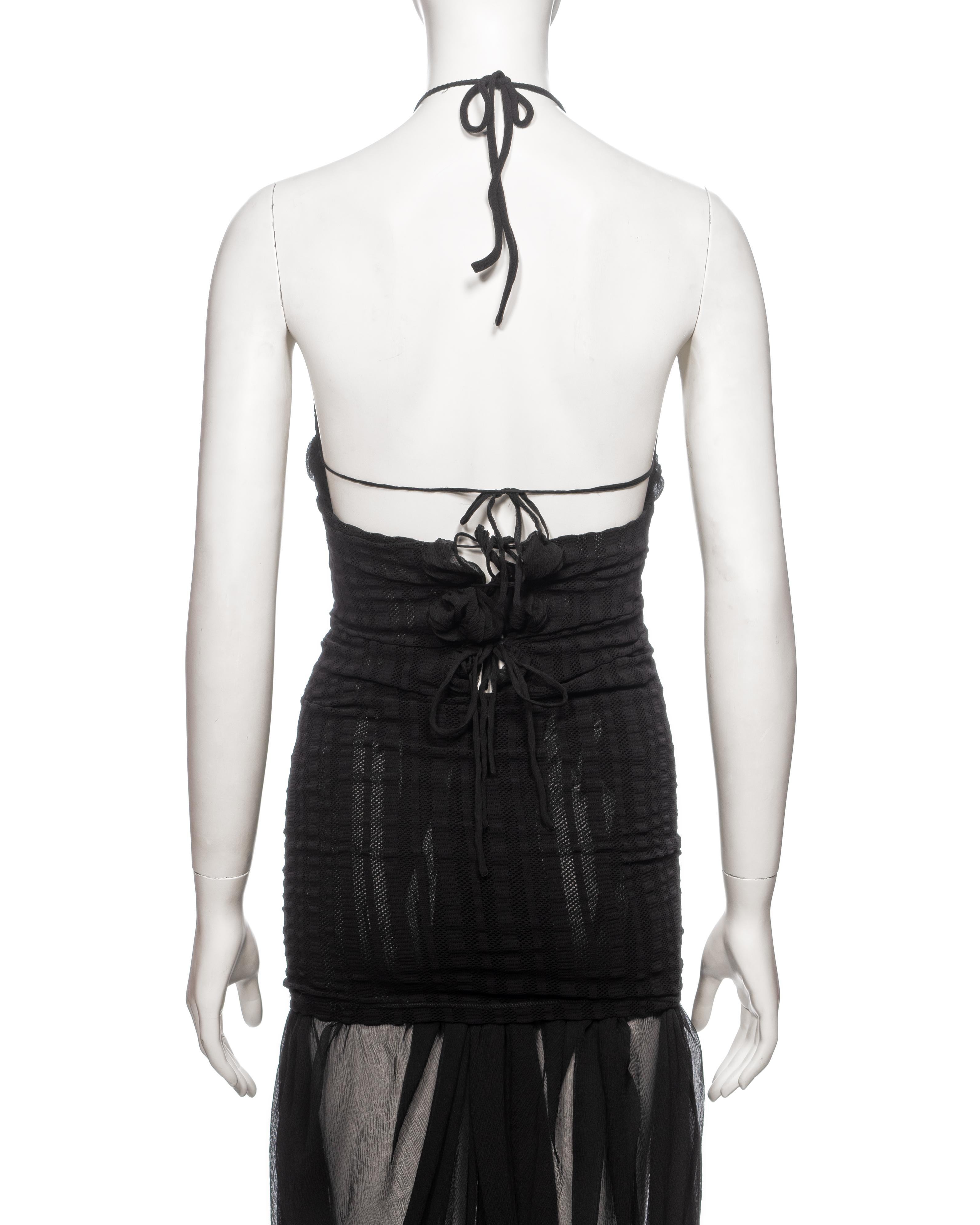 Jean Paul Gaultier, mini-robe noire en maille extensible avec superposition en soie, SS 2001 en vente 5