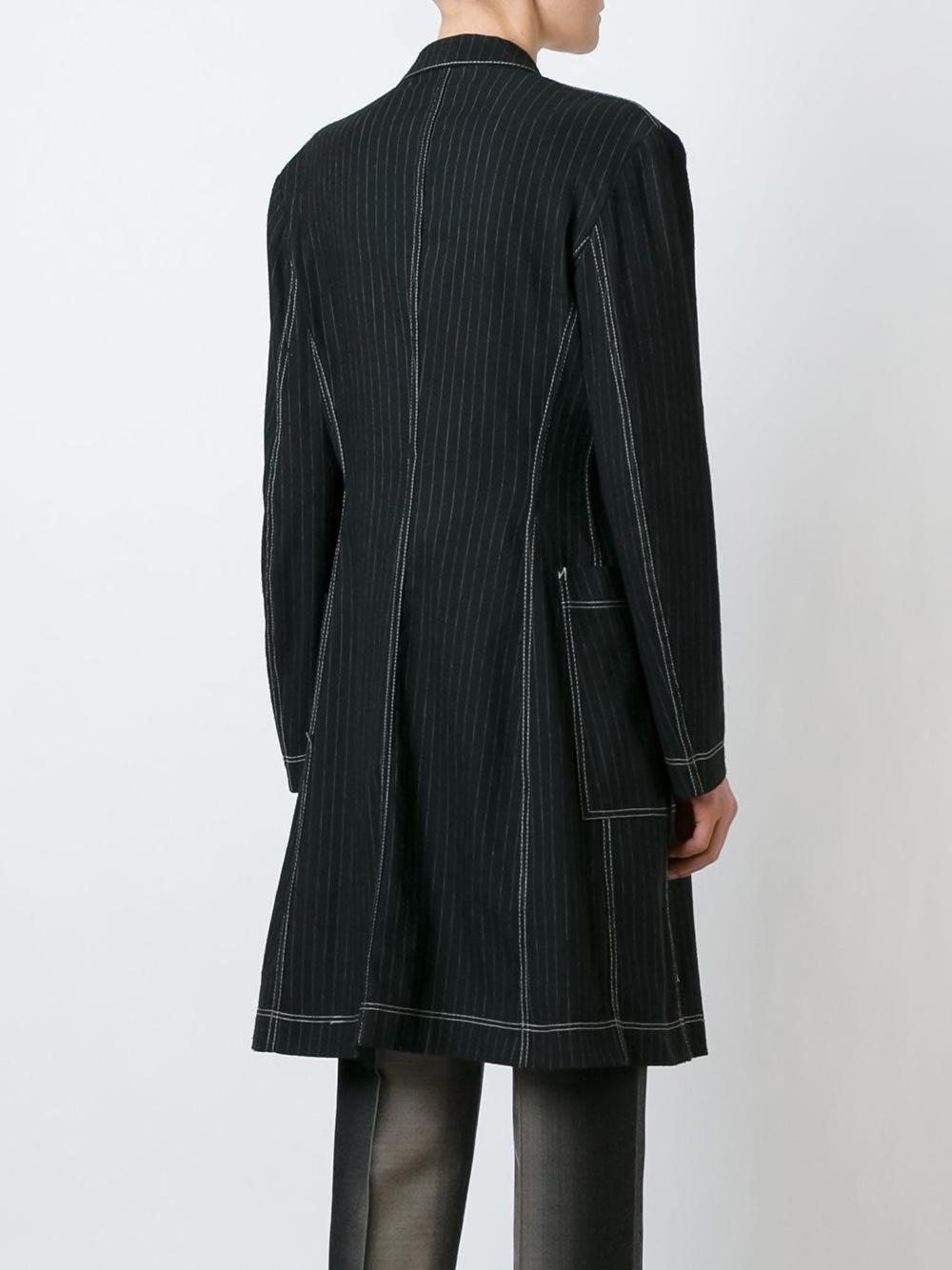 Women's Jean Paul Gaultier Black Stripy Cotton Coat 