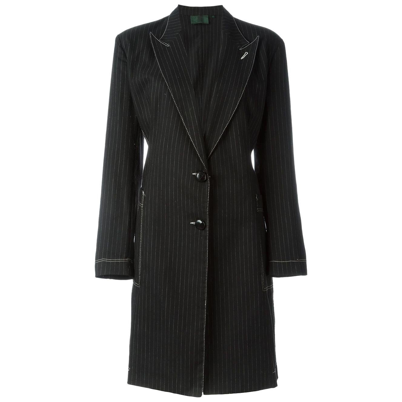 Jean Paul Gaultier Black Stripy Cotton Coat 