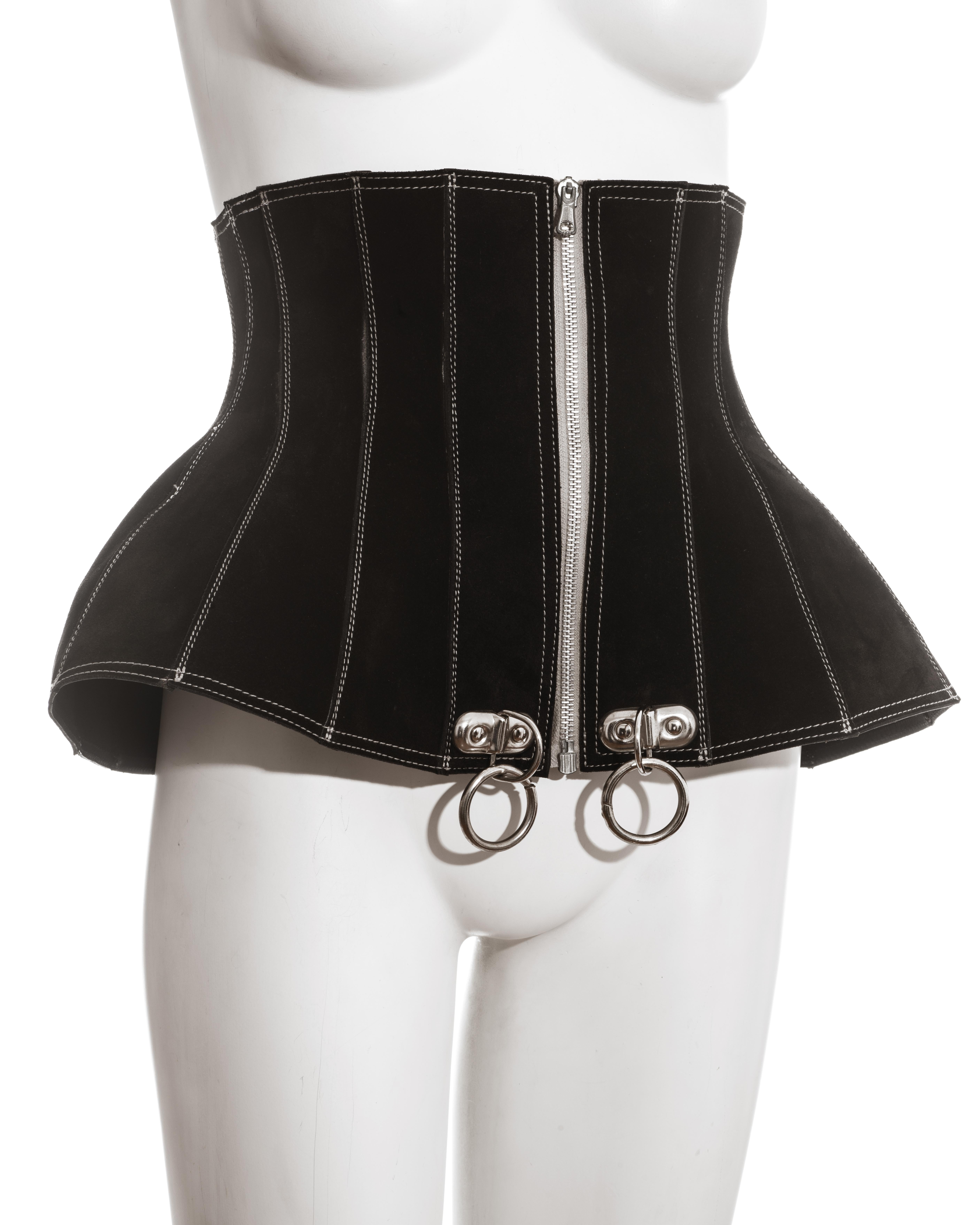 Black Jean Paul Gaultier black suede zip up corset, fw 1987