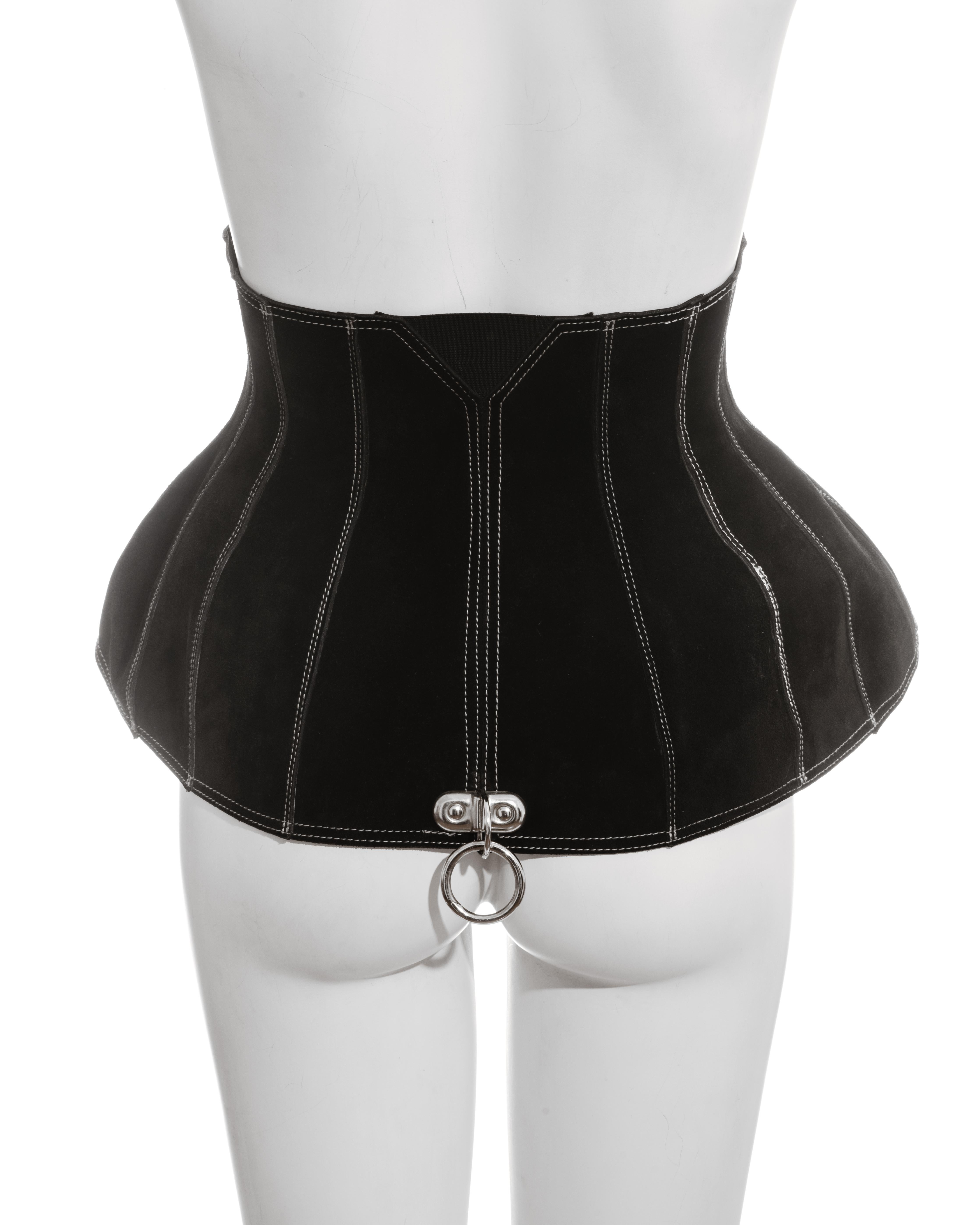 Women's Jean Paul Gaultier black suede zip up corset, fw 1987