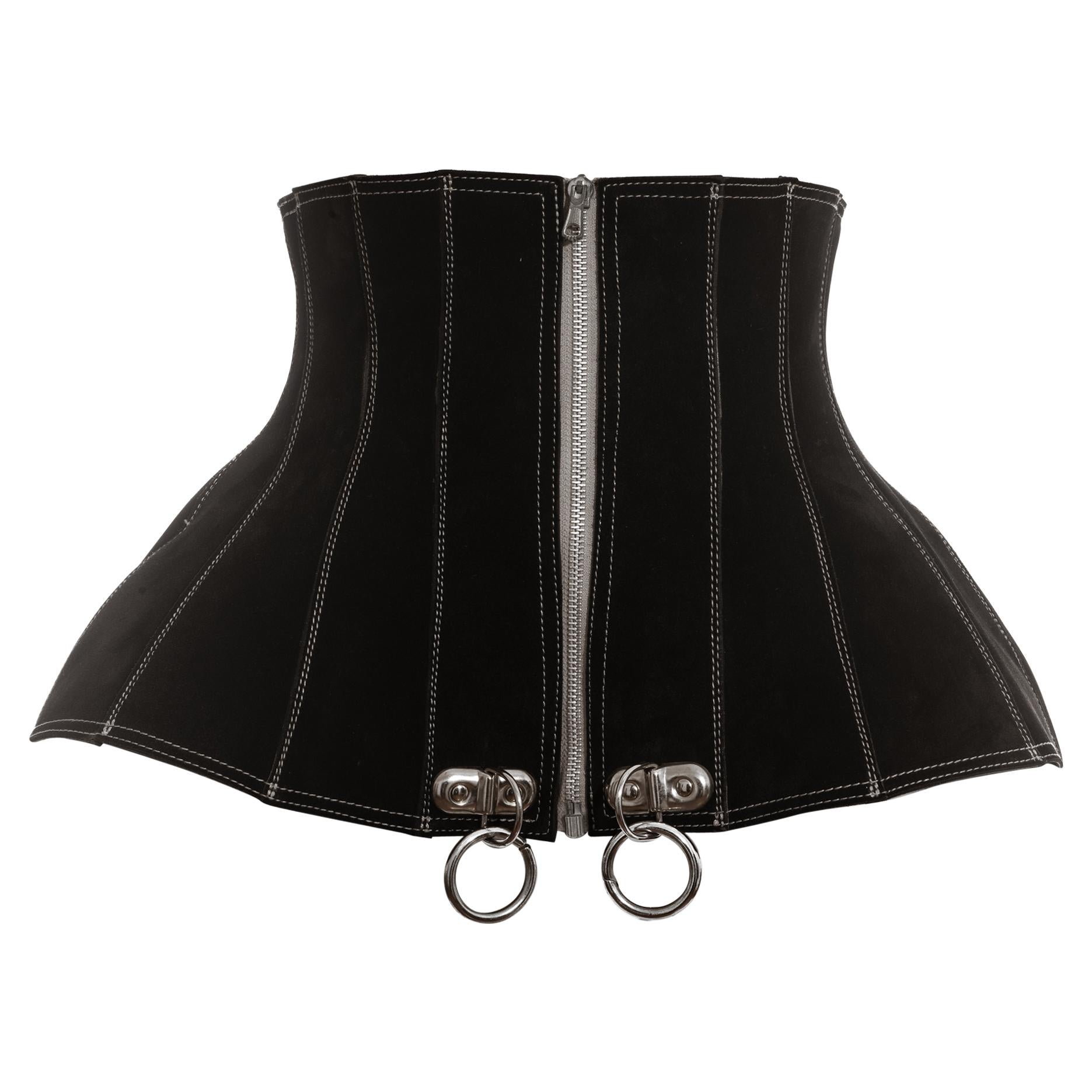 Jean Paul Gaultier black suede zip up corset, fw 1987