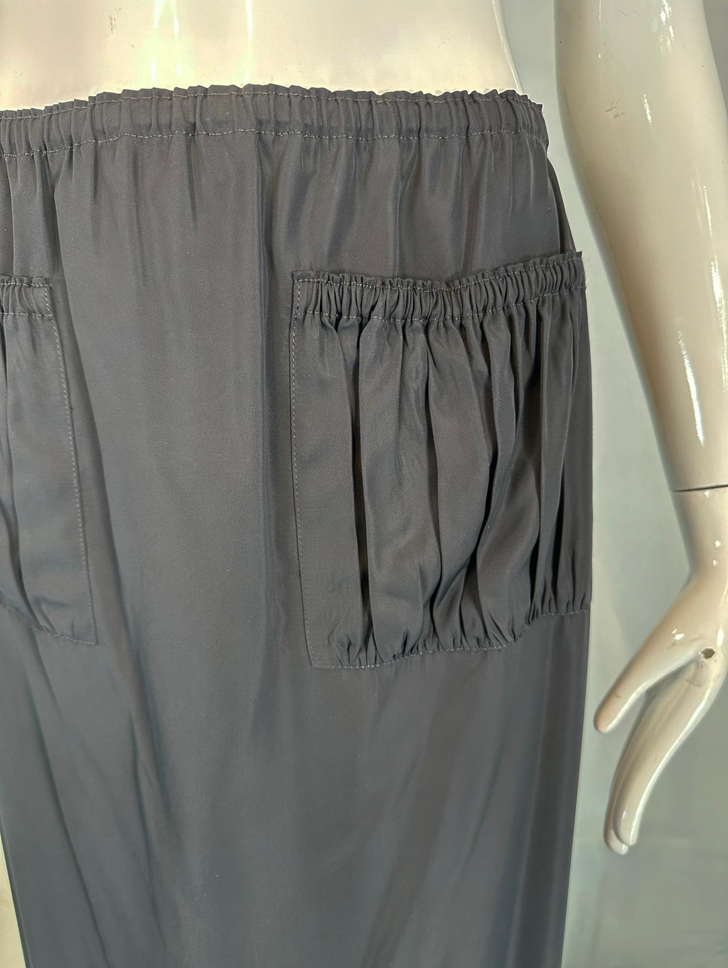 Jean Paul Gaultier Black Taffeta Hip Front Patch Pocket Maxi Skirt NWT 10 Excellent état - En vente à West Palm Beach, FL