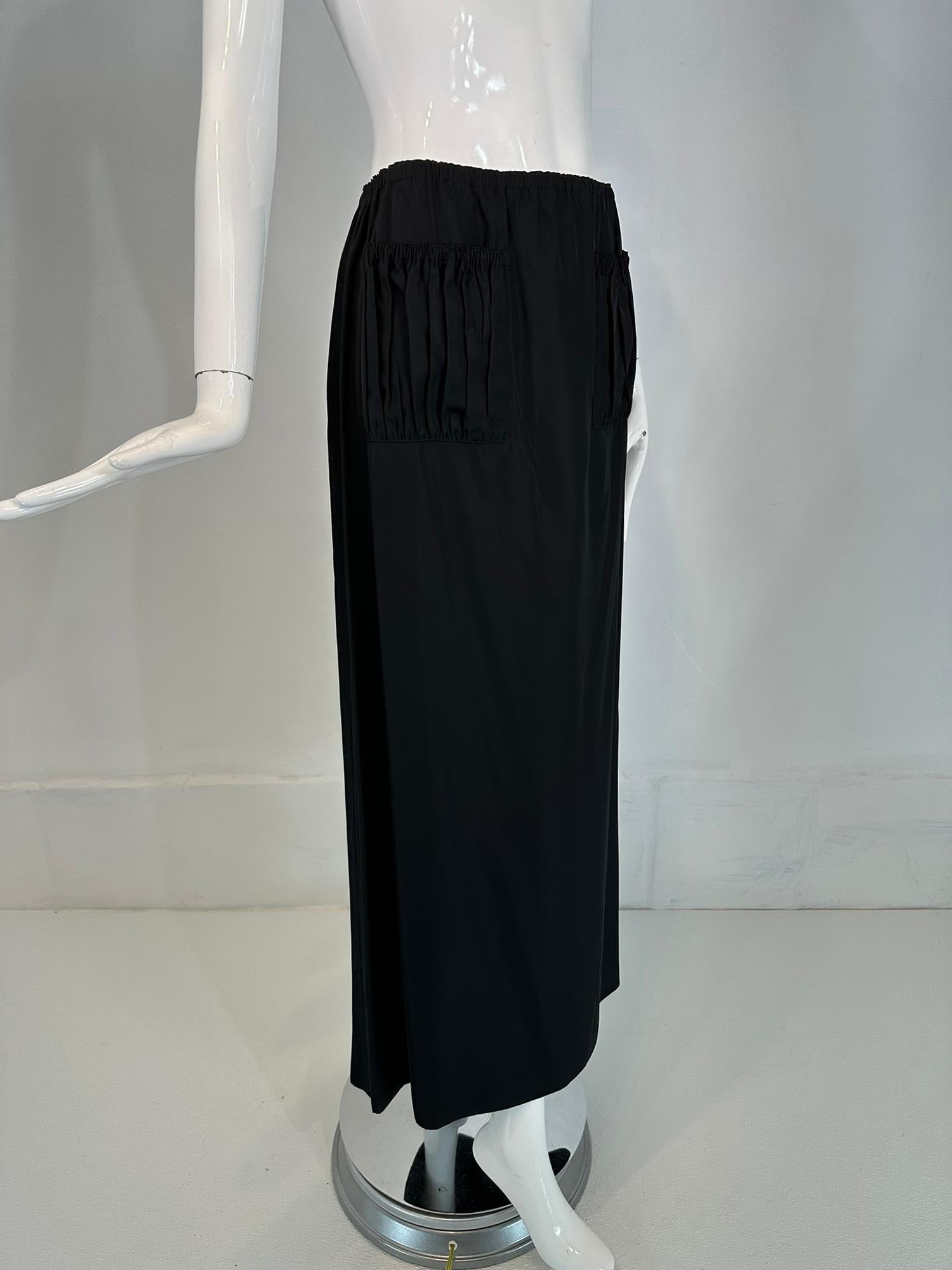 Women's Jean Paul Gaultier Black Taffeta Hip Front Patch Pocket Maxi Skirt NWT 10 For Sale