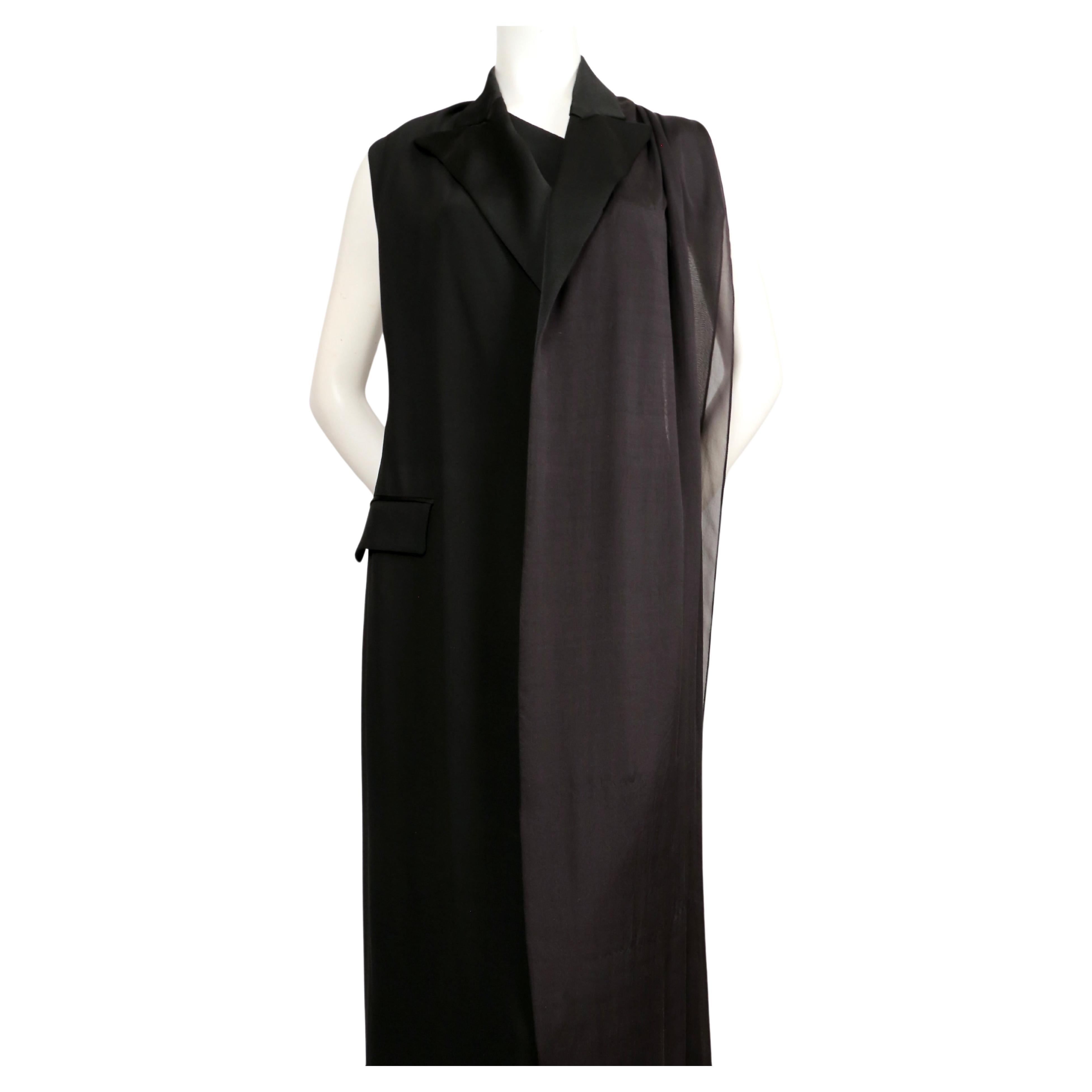JEAN PAUL GAULTIER black tuxedo gown with draped silk scarf In Good Condition For Sale In San Fransisco, CA
