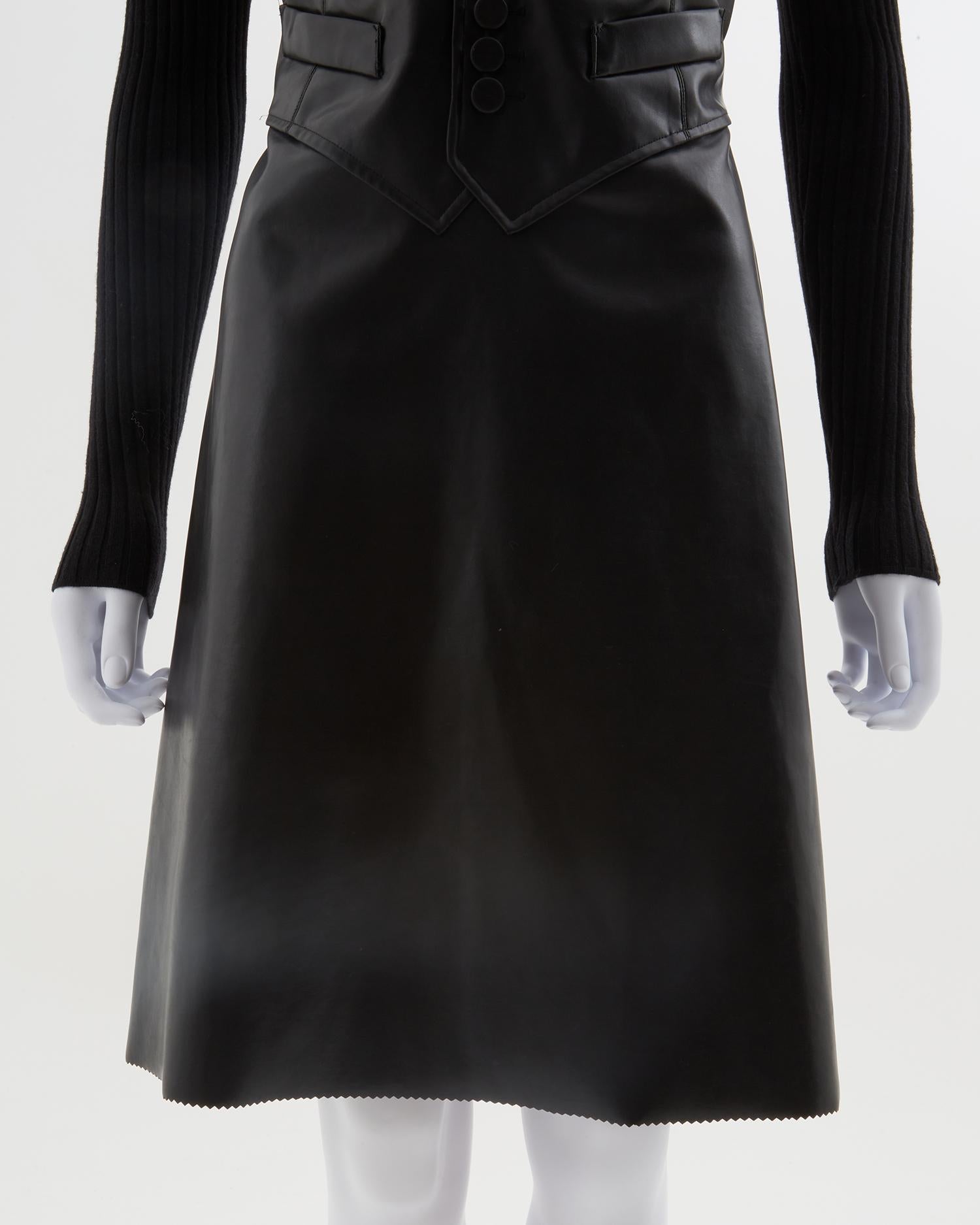 Jean Paul Gaultier black vegan leather & ribbed knit high-neck wool dress, ealry For Sale 6