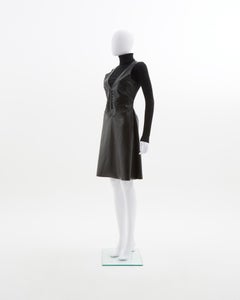Jean Paul Gaultier black vegan leather & ribbed knit high-neck wool dress, ealry