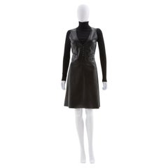 Jean Paul Gaultier black vegan leather & ribbed knit high-neck wool dress, ealry