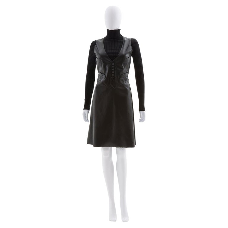 Jean Paul Gaultier black vegan leather and ribbed knit high-neck wool dress,  ealry For Sale at 1stDibs