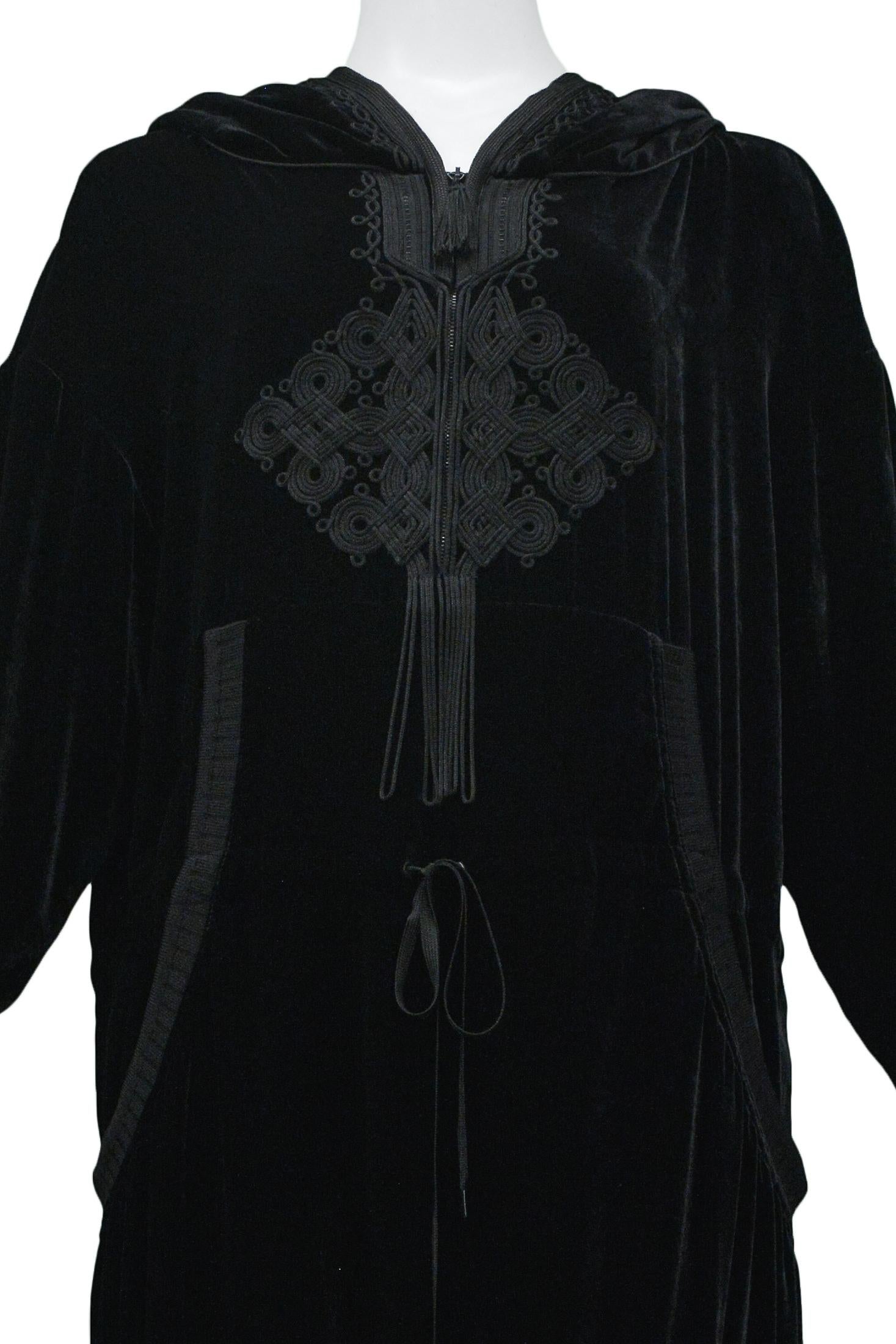 Jean Paul Gaultier Black Velvet Hoodie Tunic Dress 2010 In Excellent Condition For Sale In Los Angeles, CA