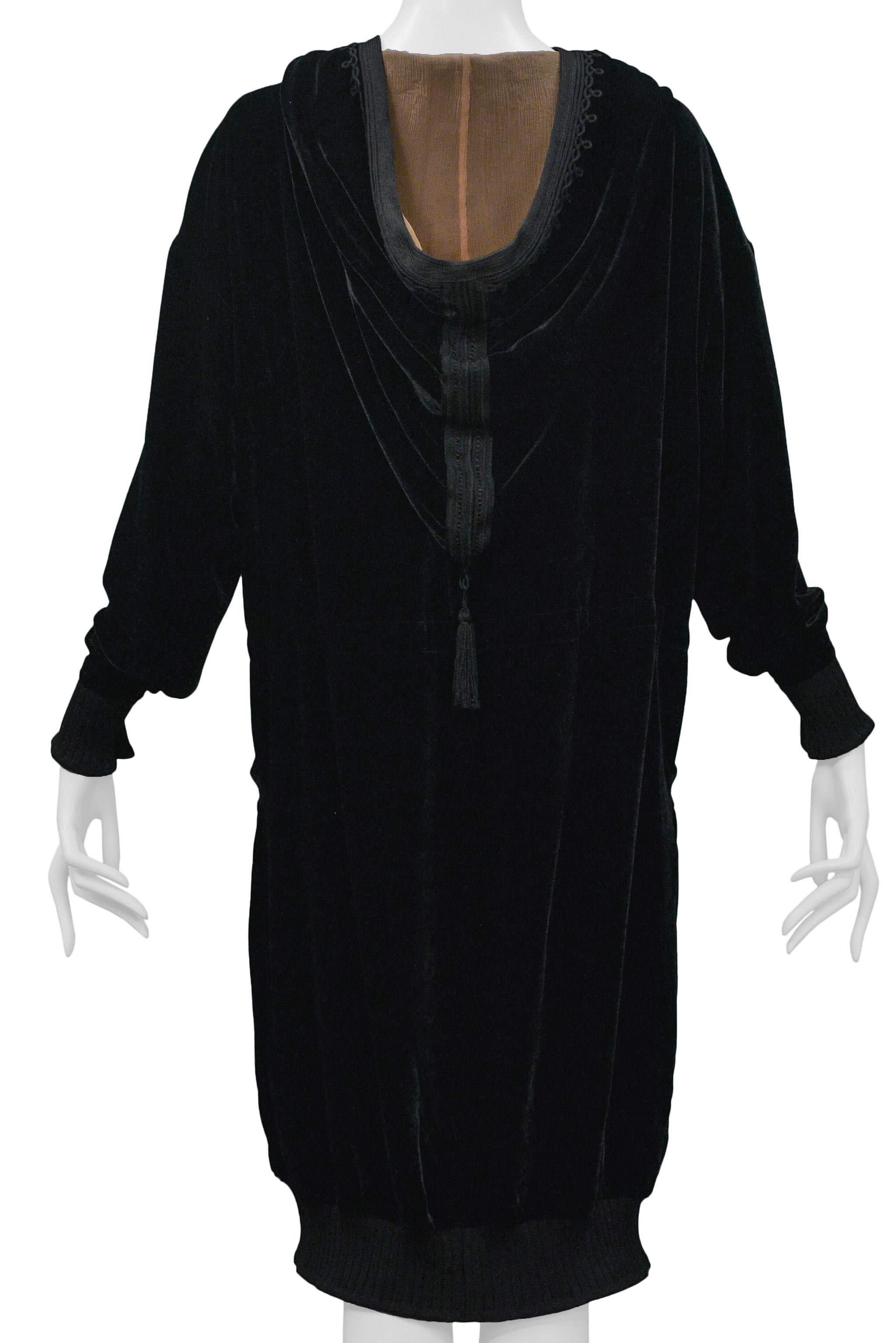 Women's Jean Paul Gaultier Black Velvet Hoodie Tunic Dress 2010 For Sale