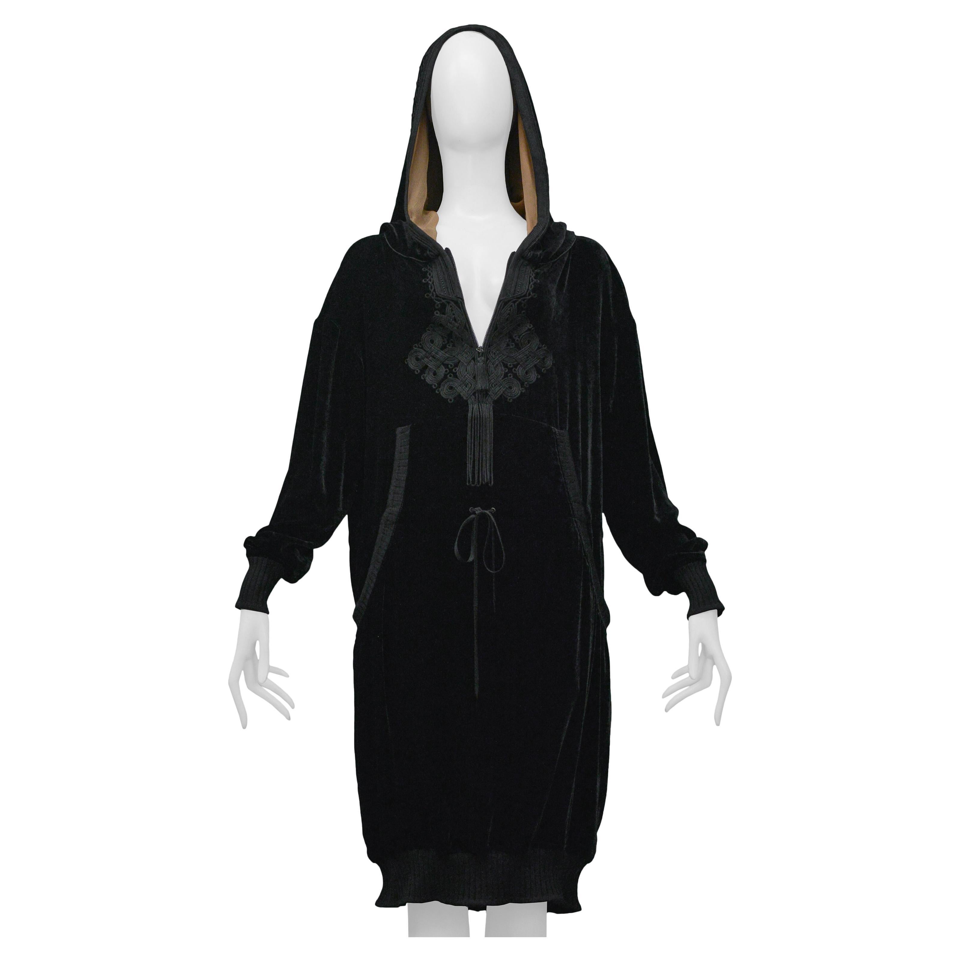 Jean Paul Gaultier Black Velvet Hoodie Tunic Dress 2010 For Sale