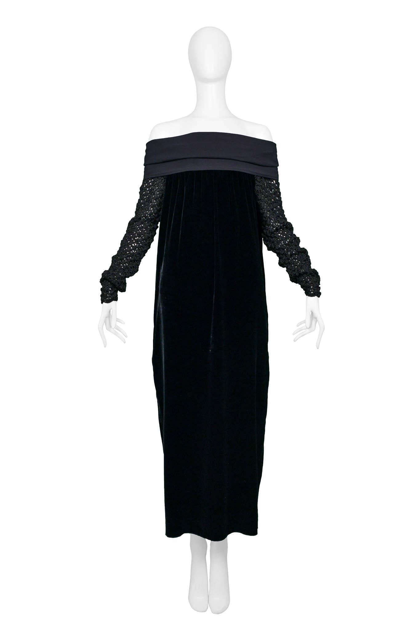 Resurrection Vintage is excited to offer a vintage Jean Paul Gaultier black velvet dress featuring an off-the-shoulder collar, chunky knit sleeves, easy body, and ankle length.

Jean Paul Gaultier
Size 40
Fabric 51% Rayon, 20% Cotton, 18% Silk, 8%