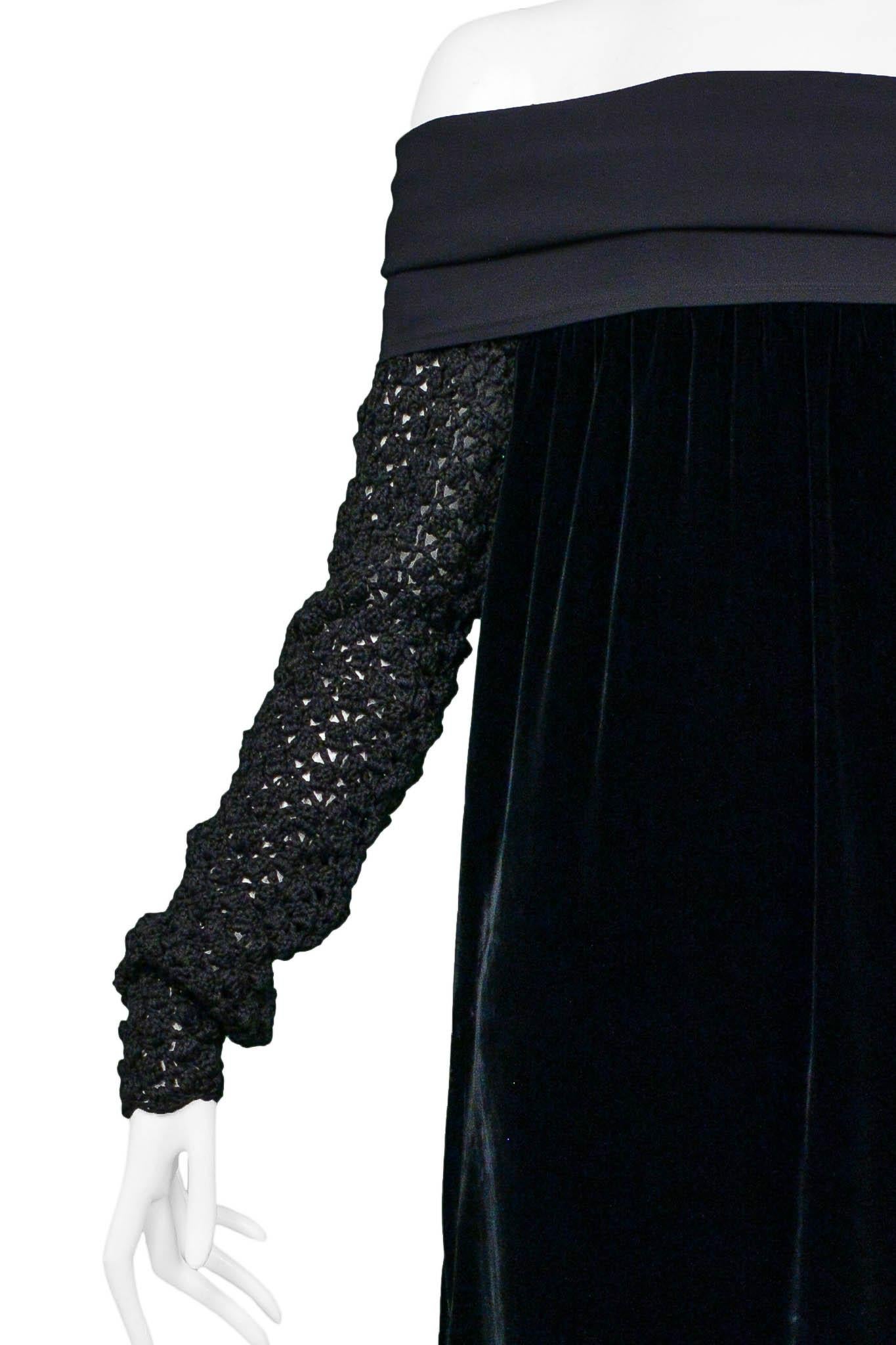Jean Paul Gaultier Black Velvet & Knit Cold Shoulder Dress In Excellent Condition For Sale In Los Angeles, CA