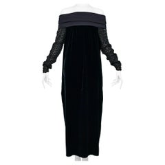 Jean Paul Gaultier Schwarzes Kleid aus Samt und Strick mit kalten Schultern