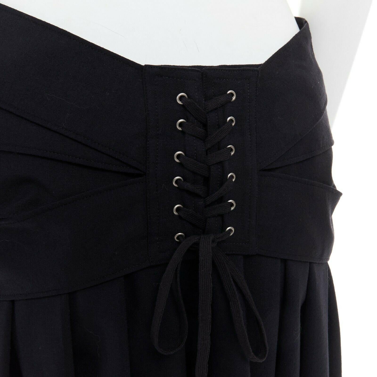 JEAN PAUL GAULTIER black virgin wool blend lace back corset belt knee skirt IT42 2