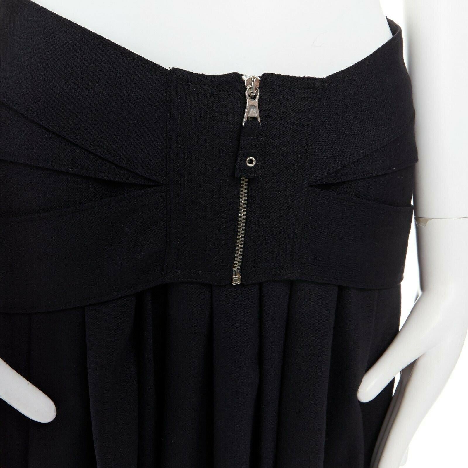JEAN PAUL GAULTIER black virgin wool blend lace back corset belt knee skirt IT42 3