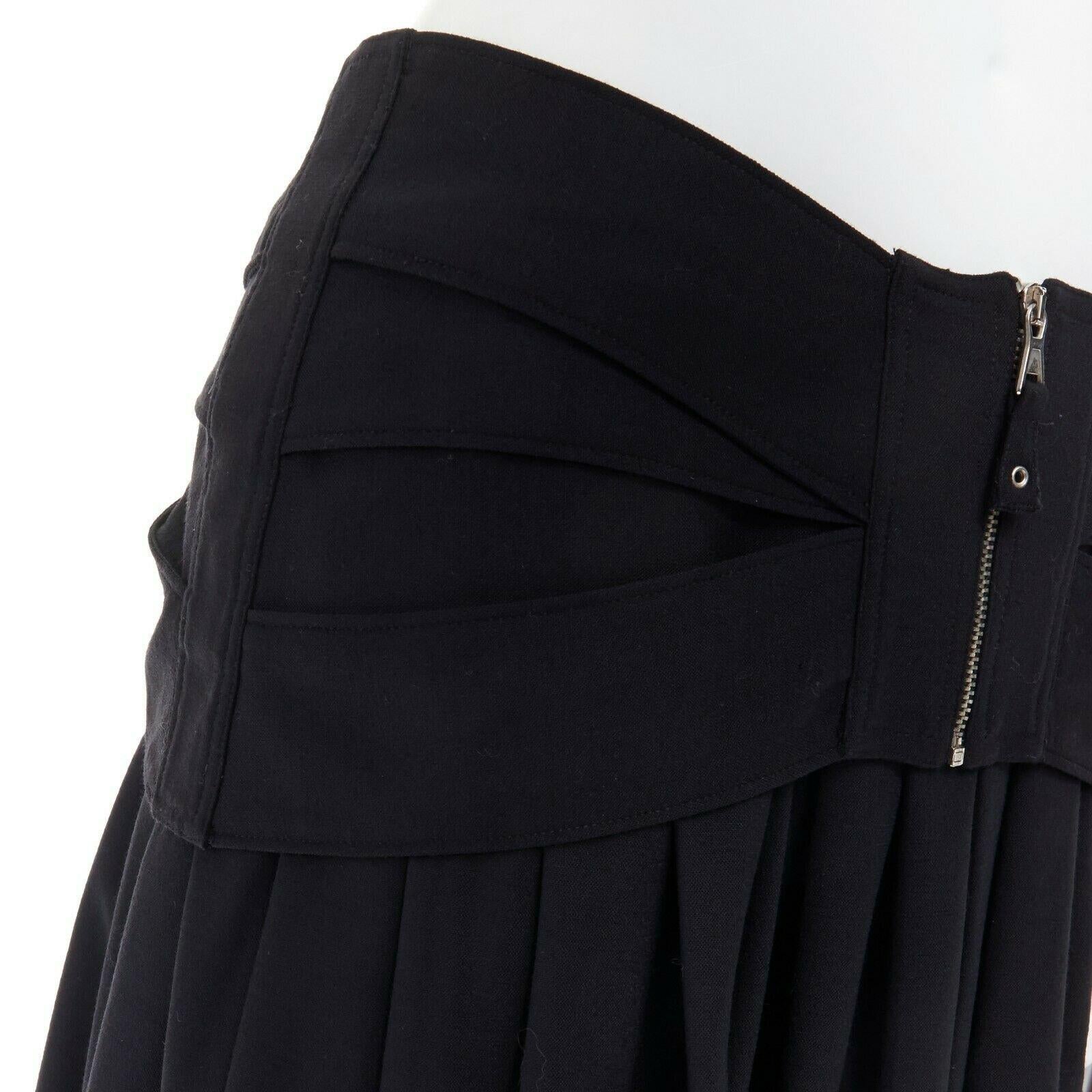 JEAN PAUL GAULTIER black virgin wool blend lace back corset belt knee skirt IT42 4